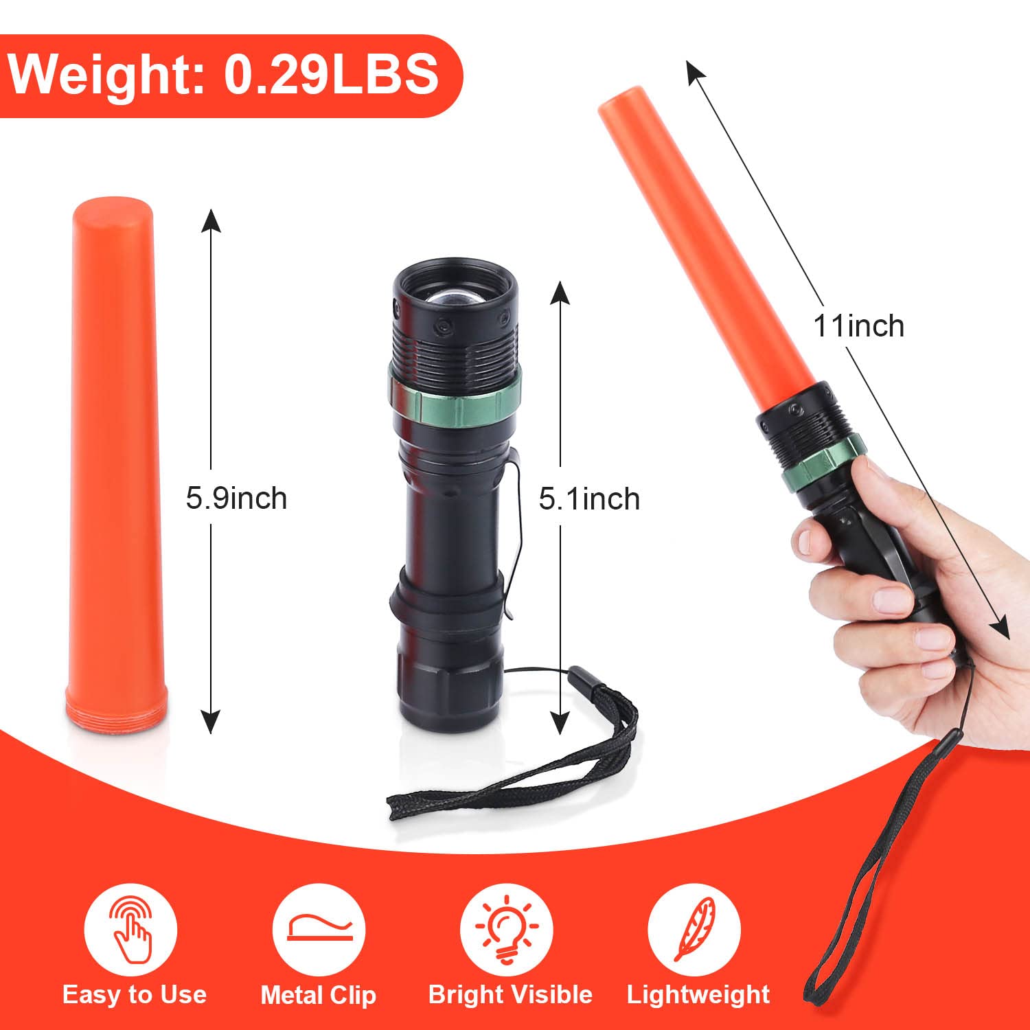 E-Riding 4 Pack 11 Inch Safety Traffic Control Wand Led Flashlight With Cones, Red Led Parking Wand With Wrist Strap And Side Clip For Traffic Directing