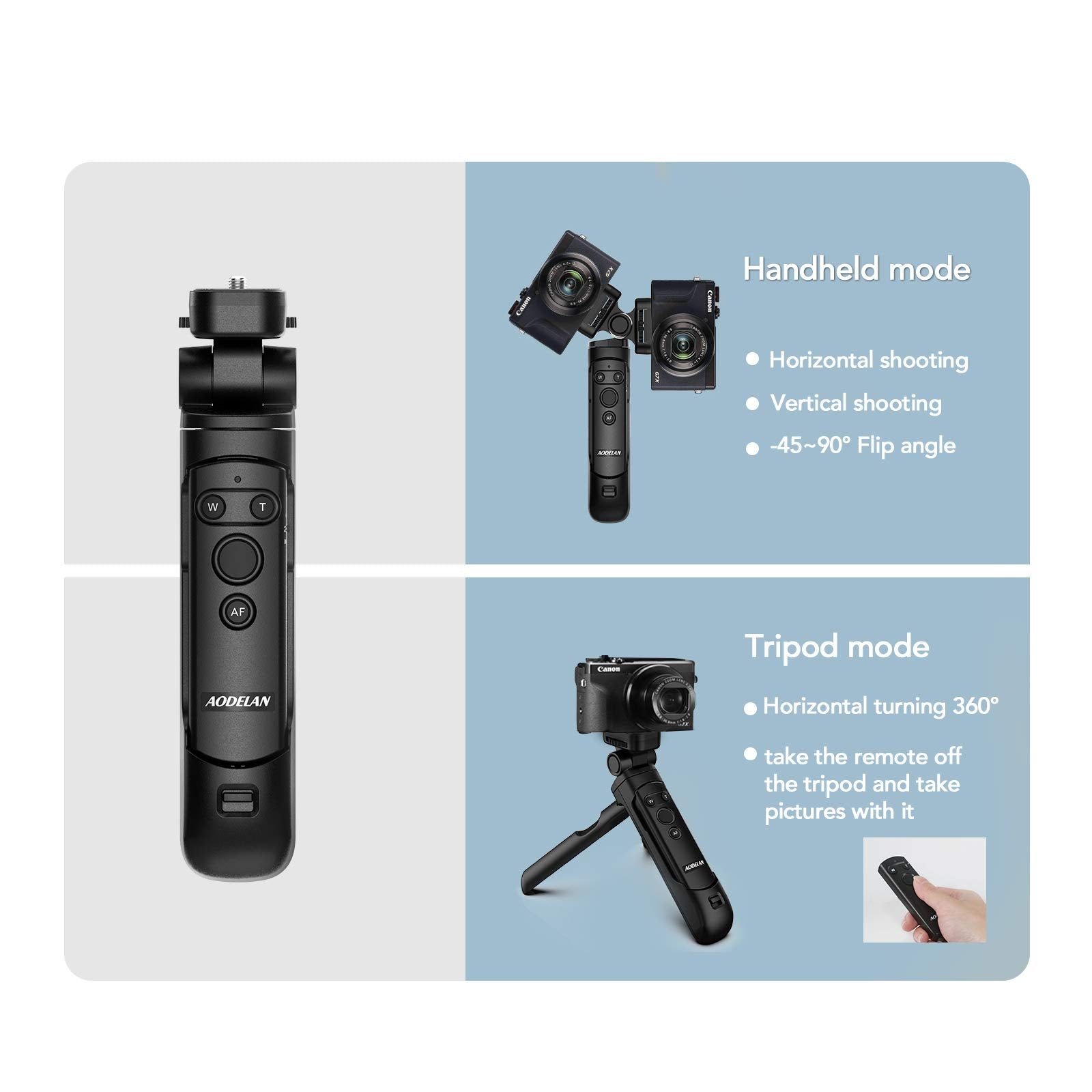 Aodelan Camera Remote Control Wireless Shooting Grip Tripod Grip For Canon Eos Rp, Eos R, R5, R6, M50, M50 Ii, 6D Mark Ii, 77D, 850D, 800D, 200D, 250D, Eos Rebel Sl2, T7I, T8I, 90D, Eos M6 Mark Ii