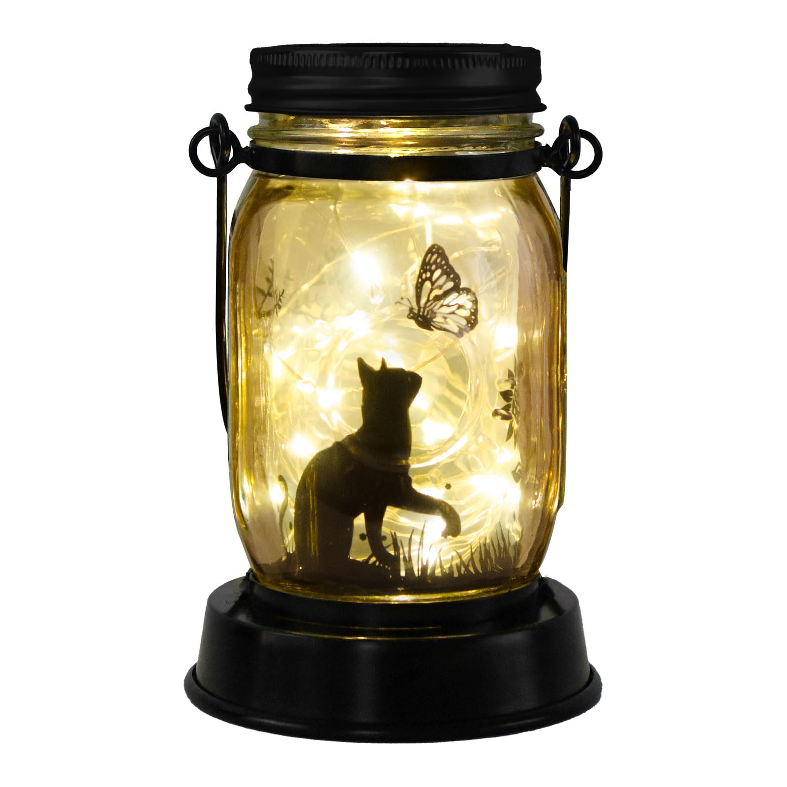 Jobosi Cat Butterfly Solar Light, Fairy Lantern Garden Lights, Jar Bottle Light, Solar Lanterns Outdoor Garden Decor, Mom Gift, Grandma Gift, For Mother, Cat Lover