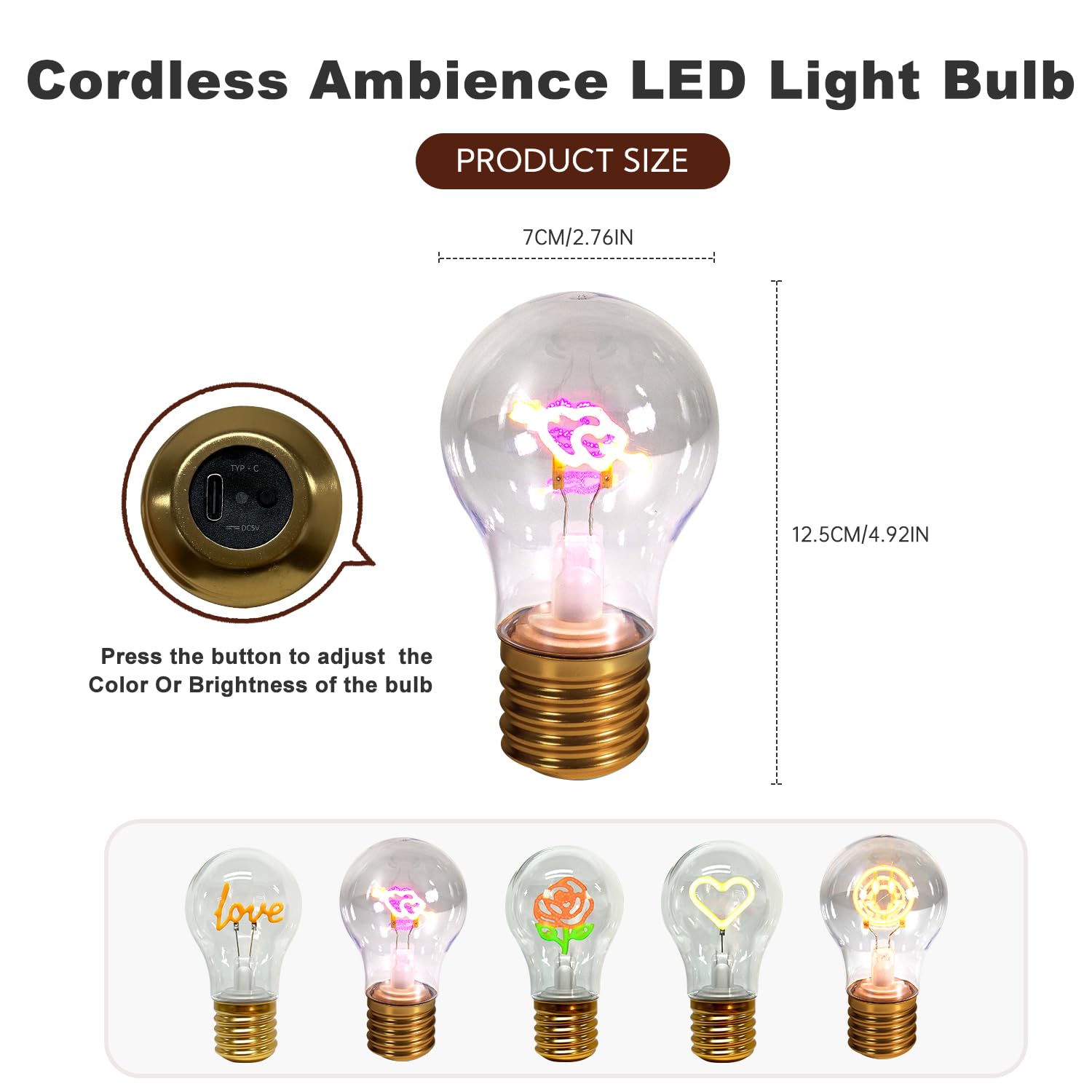 Yufaltrinx Heart Cordless Ambience Light Bulb, Pink, Usb Rechargeable Led Table Lamp, Night Light For Valentine'S Day, Wife, Girlfriend, Wedding, Home Decor Little Moon Light Lamp, 3 Brightness Settings