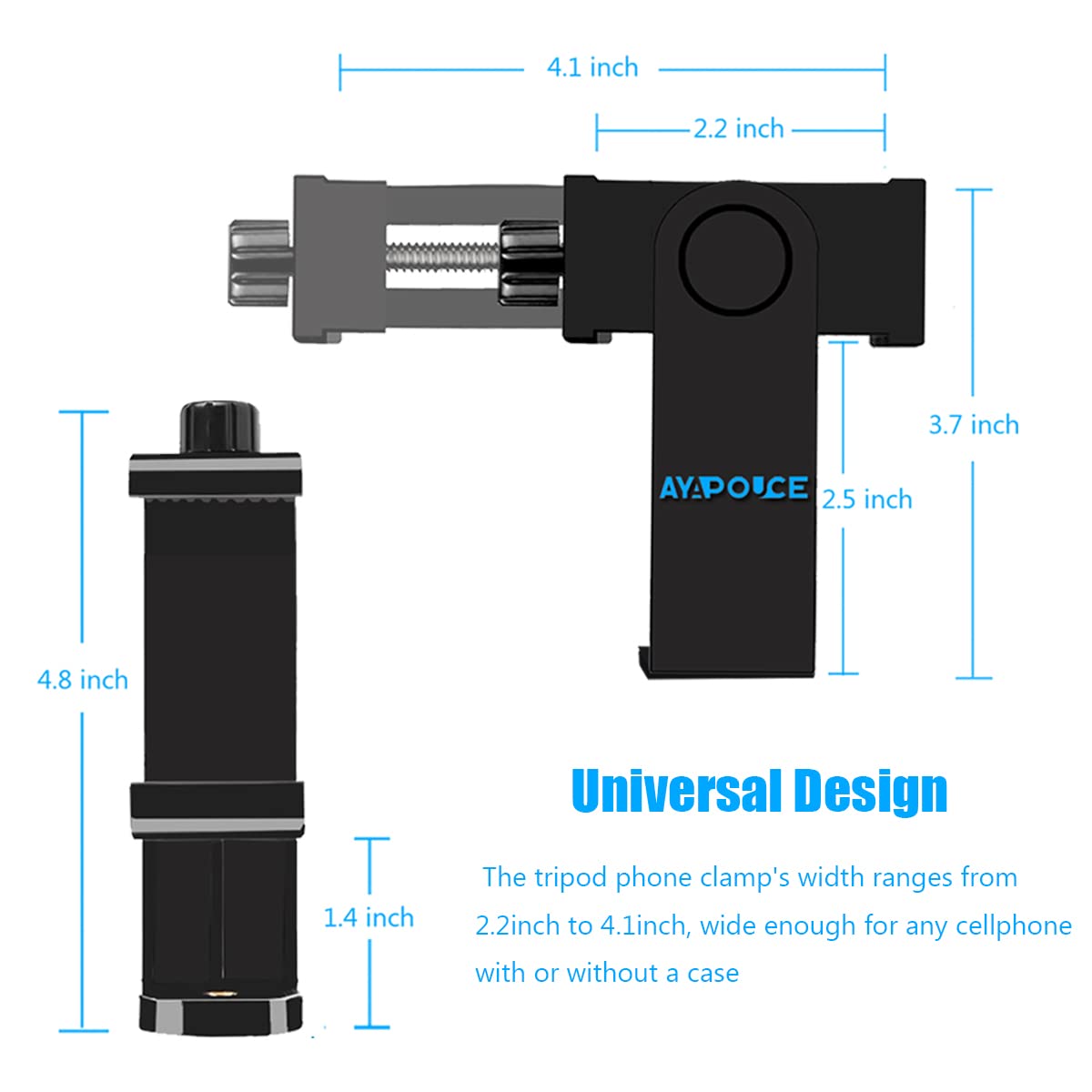 Ayapouce Cell Phone Tripod Mount Holder, Smartphone Tripod Cell Phone Holder Mount Adapter Clip, Digtal Camera Bracket Selfie Lens Monopod Adjustable Ring Light For Camcorder,Compatible For Most Cellphones