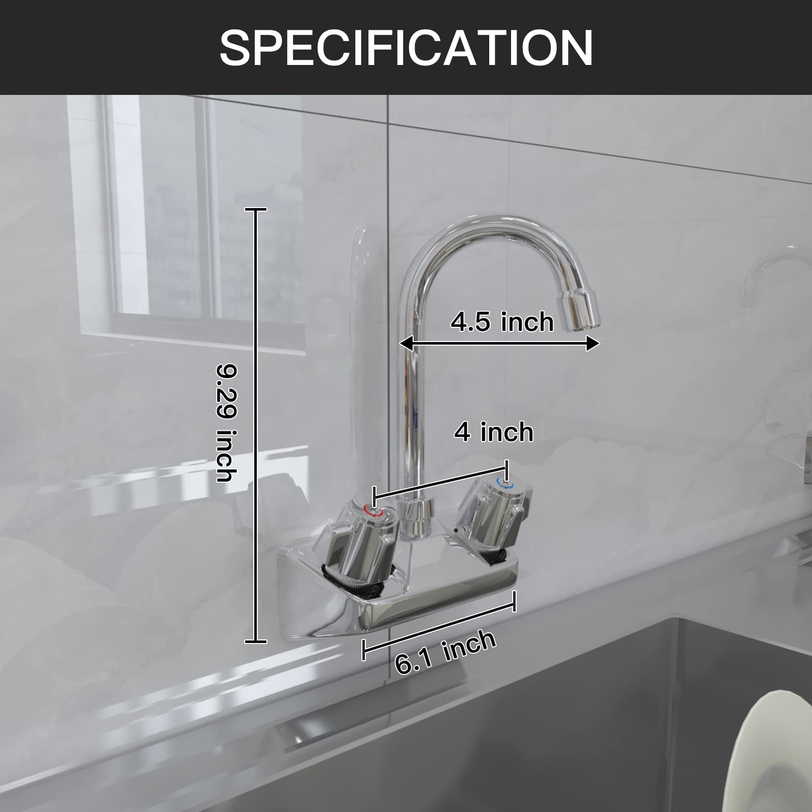 Bwe Commercial Kitchen Faucet Wall Mount 2 Handle Kitchen Sink Faucet 4 Inch Center Sink Faucet With Swivel Gooseneck Spout For Utility Laundry Restaurant Mixer Tap Chrome