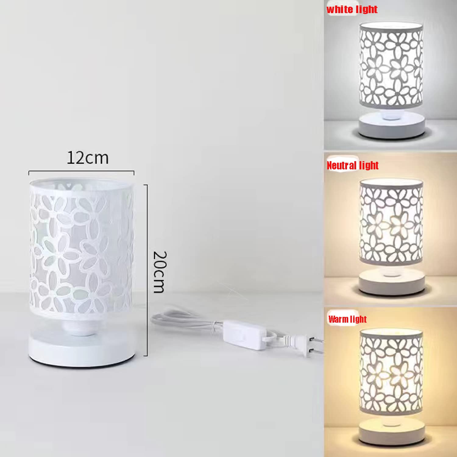 Bubyvv Bedside Table Lamp, Table Lamp, Bedside Nightstand Lamp,Small Table Lamp With Metal Shade, Dresser, Living Room, Kids Room, College Dorm, Coffee Table (3Colors Bulb Included) (White)