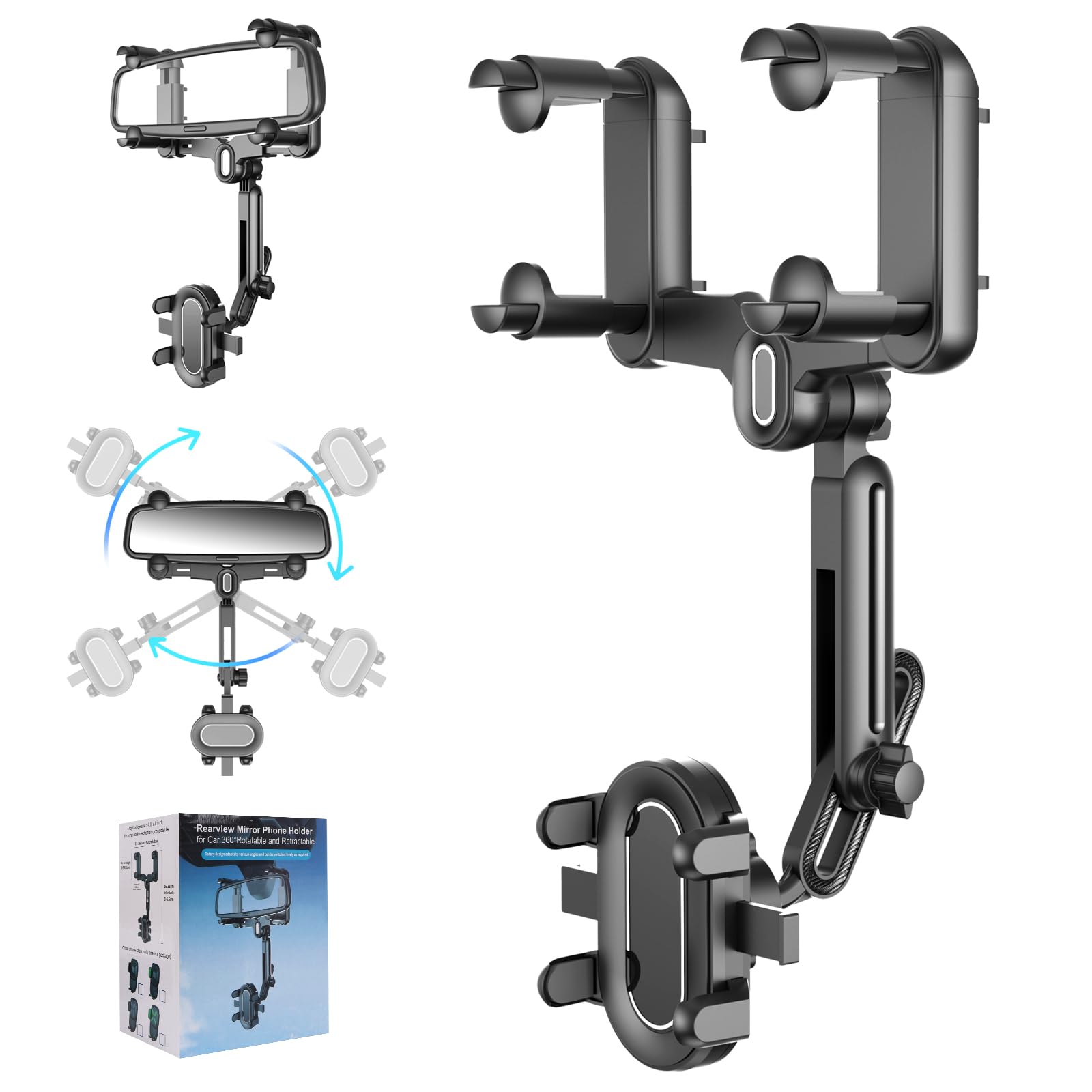 Sink Cover Rear View Mirror Phone Holder - Multifunctional 360 Rotatable, Retractable Handle Fixed At Four Corners, All Phone Compatible