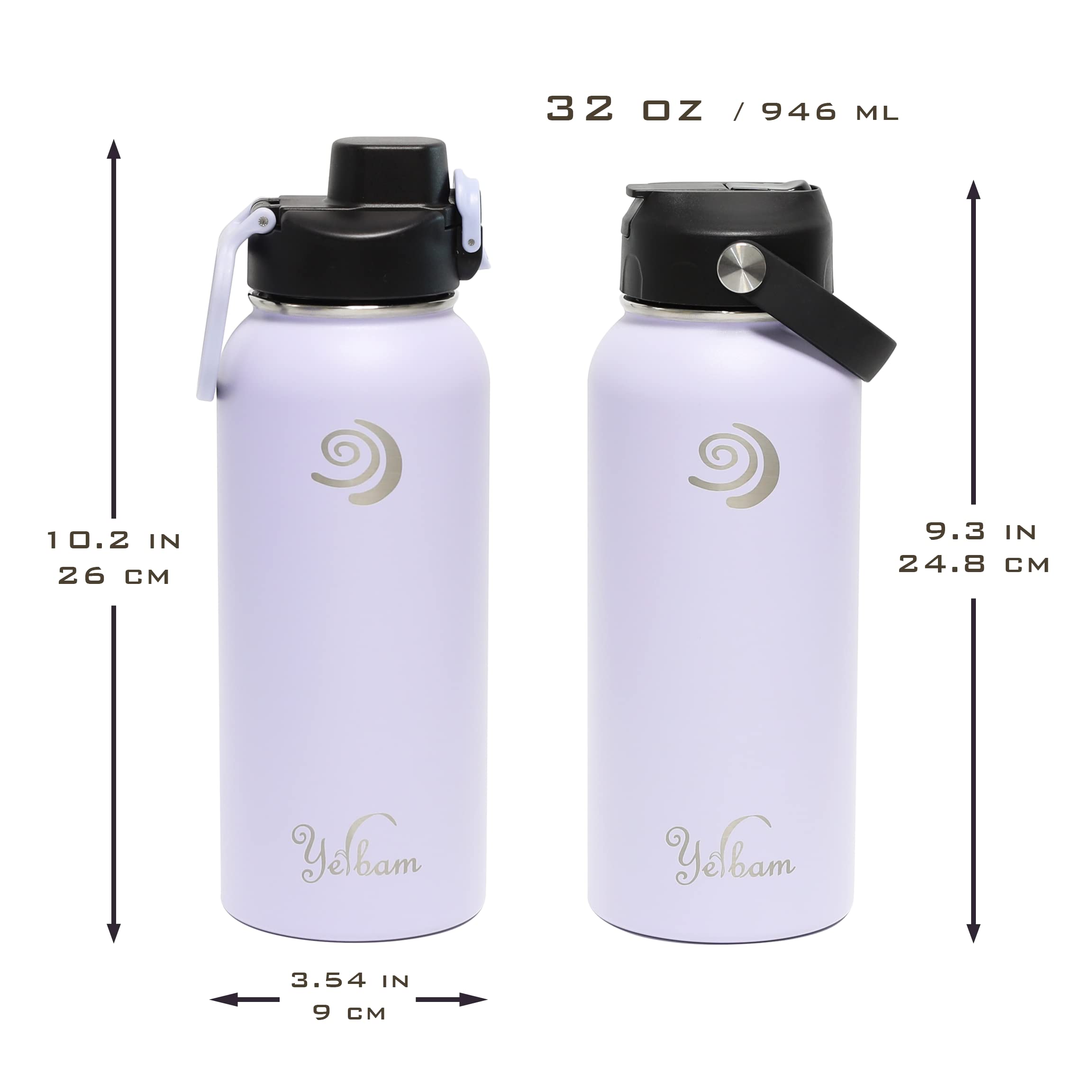 32Oz Stainless Steel Insulated Water Bottle One-Touch Open Chug Lid & Covered Straw Lid Wide Mouth