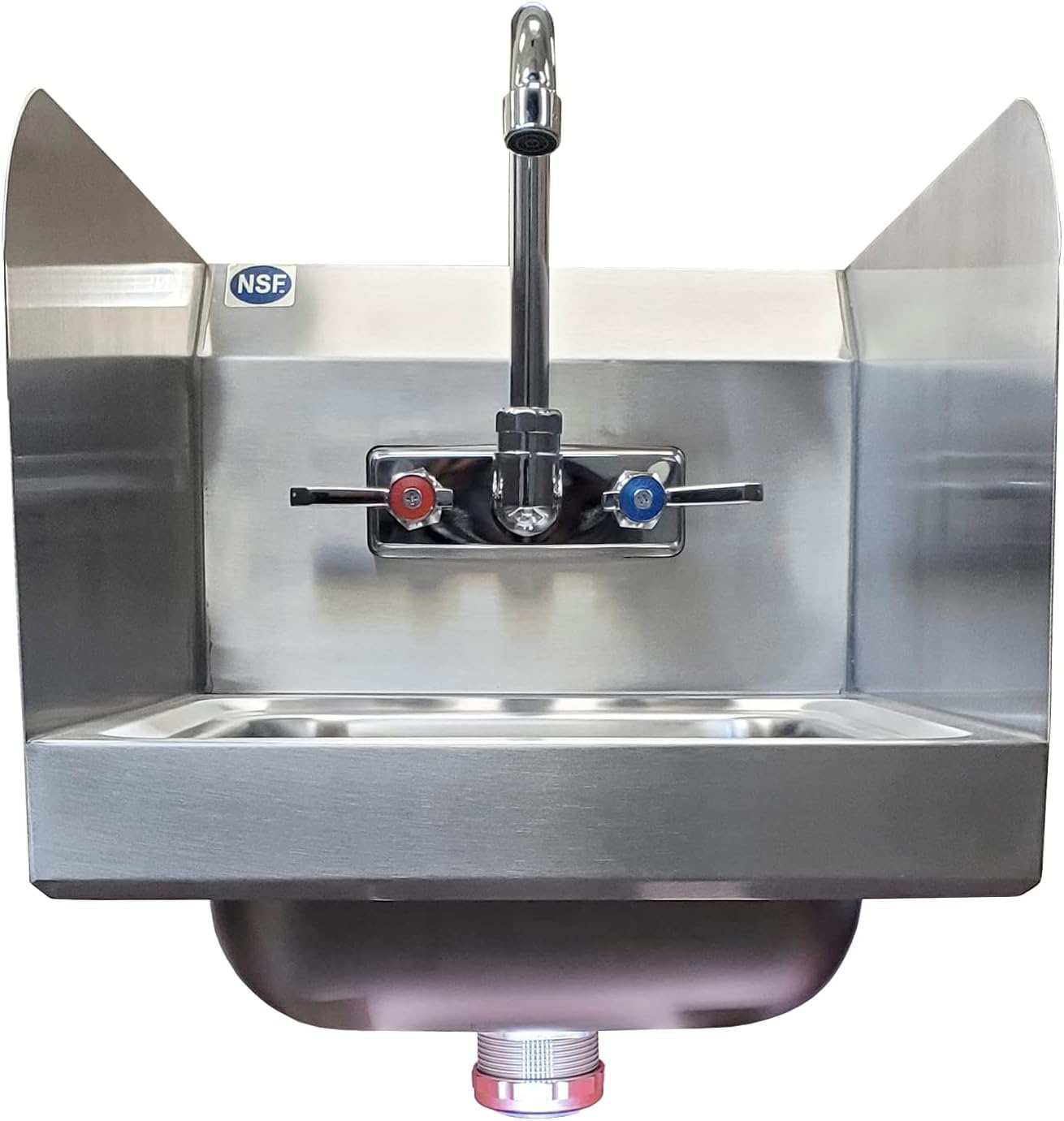 Express Kitchquip Stainless Steel Wall Mount Hand Basin With Gooseneck Faucet And Side Splash Guard. (16" X 12" Side Splash) Deep X Long