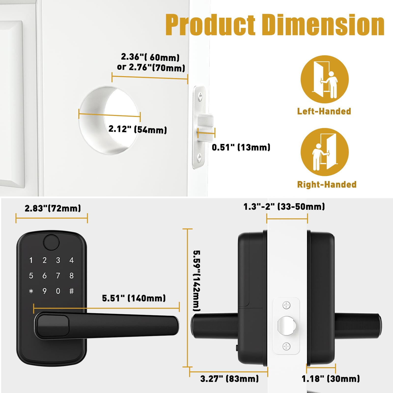 Olumat Smart Lock Gateway: Keyless Entry Door Lock With Keypad, Fingerprint, And App Control - Biometric Home Security (Black)