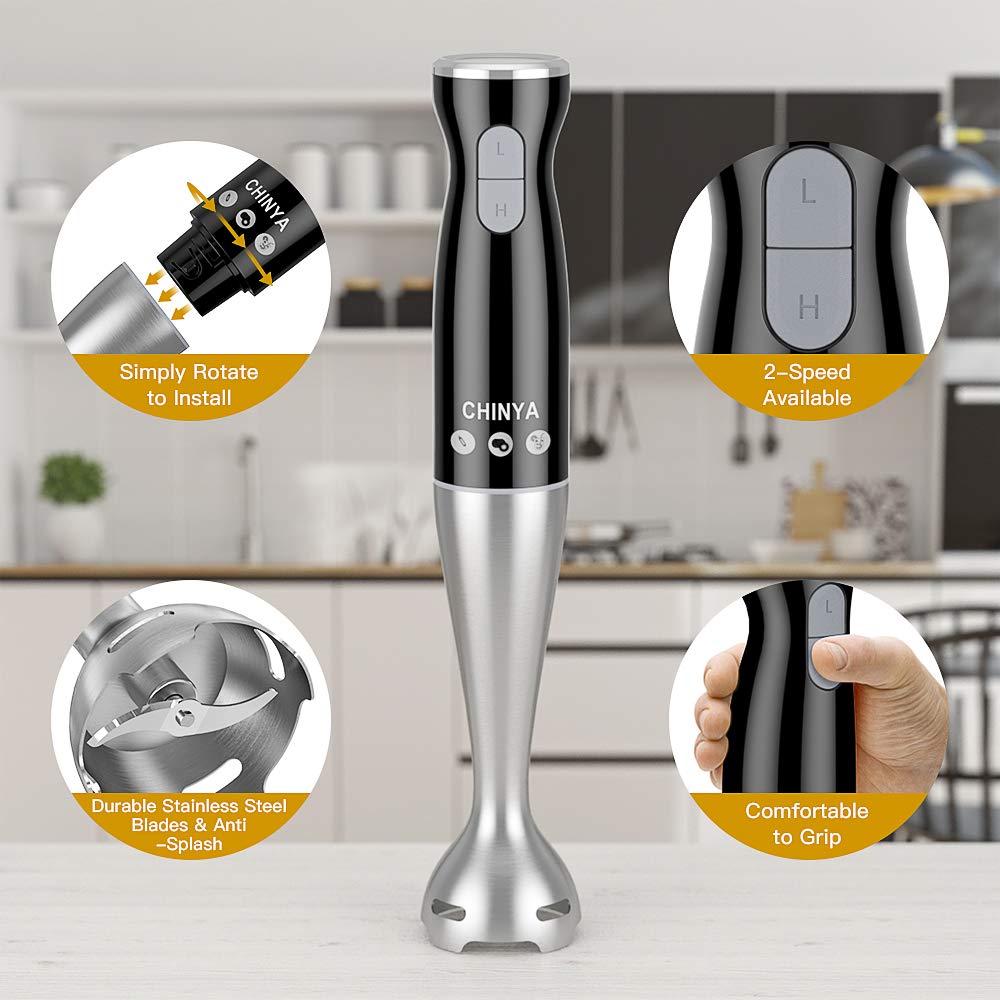 Chinya Immersion Hand Blender, Powerful 4-In-1 Hand Blender,Electric Food Blender With 16Oz Food Chopper, 20Oz San Beaker And Ballon Whisk, Bpa- Hand Mixer Set
