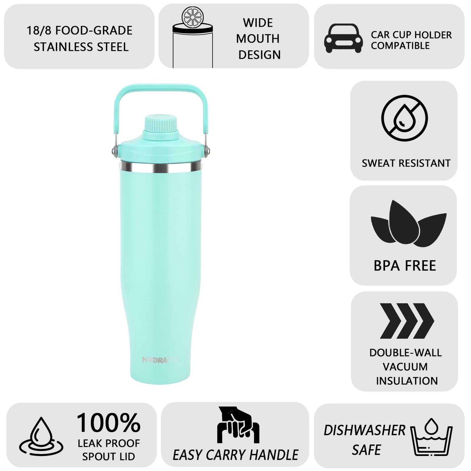 50 Oz Stainless Steel Water Bottle With Spout Lid & Handle, Insulated Large Hydration Bottle