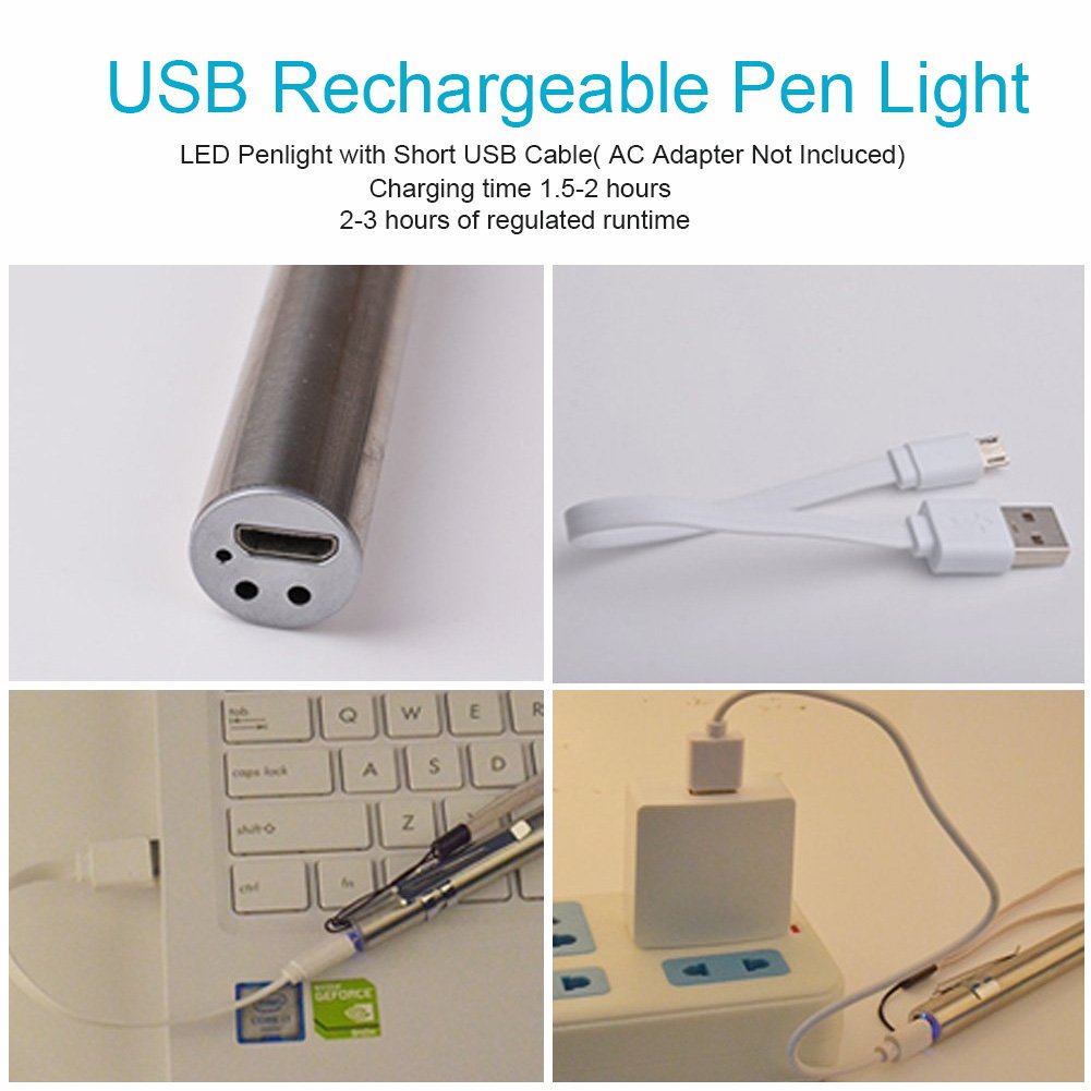 Lafeina Usb Rechargeable Pen Light, Pocket Small Handy Led Torch Mini Flashlights With Stainless Steel Clip