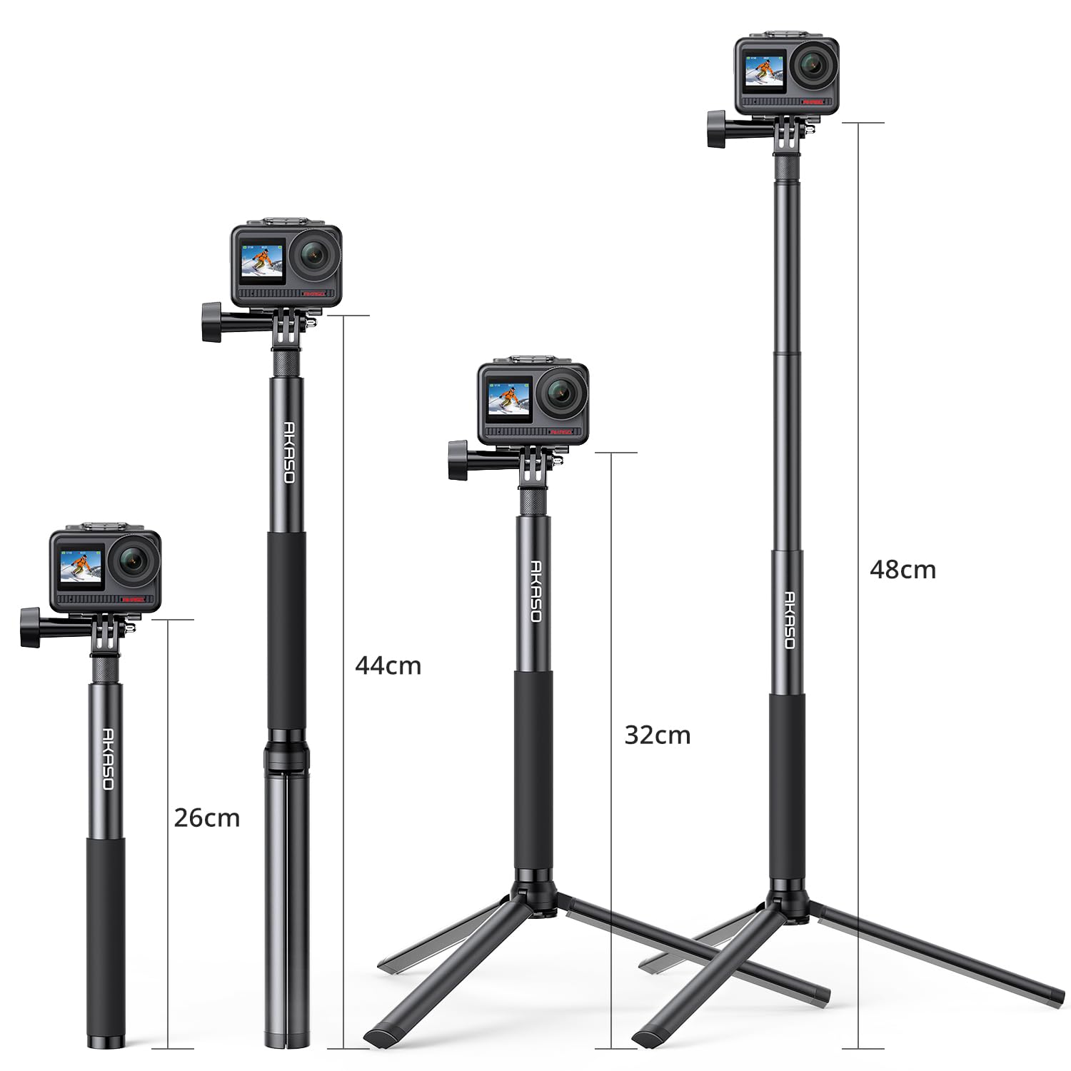 Akaso 1.2M Extendable Selfie Stick And A Tripod Stand Action Camera Accessories Compatible With Ek7000/Brave 4/Brave 7 Le/Brave 7/V50X/V50 Elite/Gopro Hero 12/11/10/9/8/7/Max/Dji Osmo Action