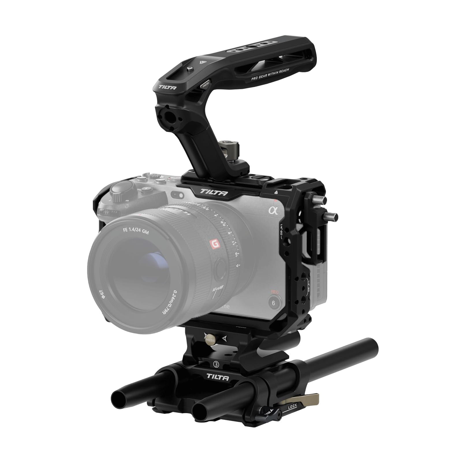 Tilta Camera Cage Basic Kit For Fx3/Fx30 V2 Includes Cage, Top Handle, Baseplate & More Top Plate Nato Rail, Cold Shoe, 1/4"-20 And 3/8"-16 Thumb Screw Design Black