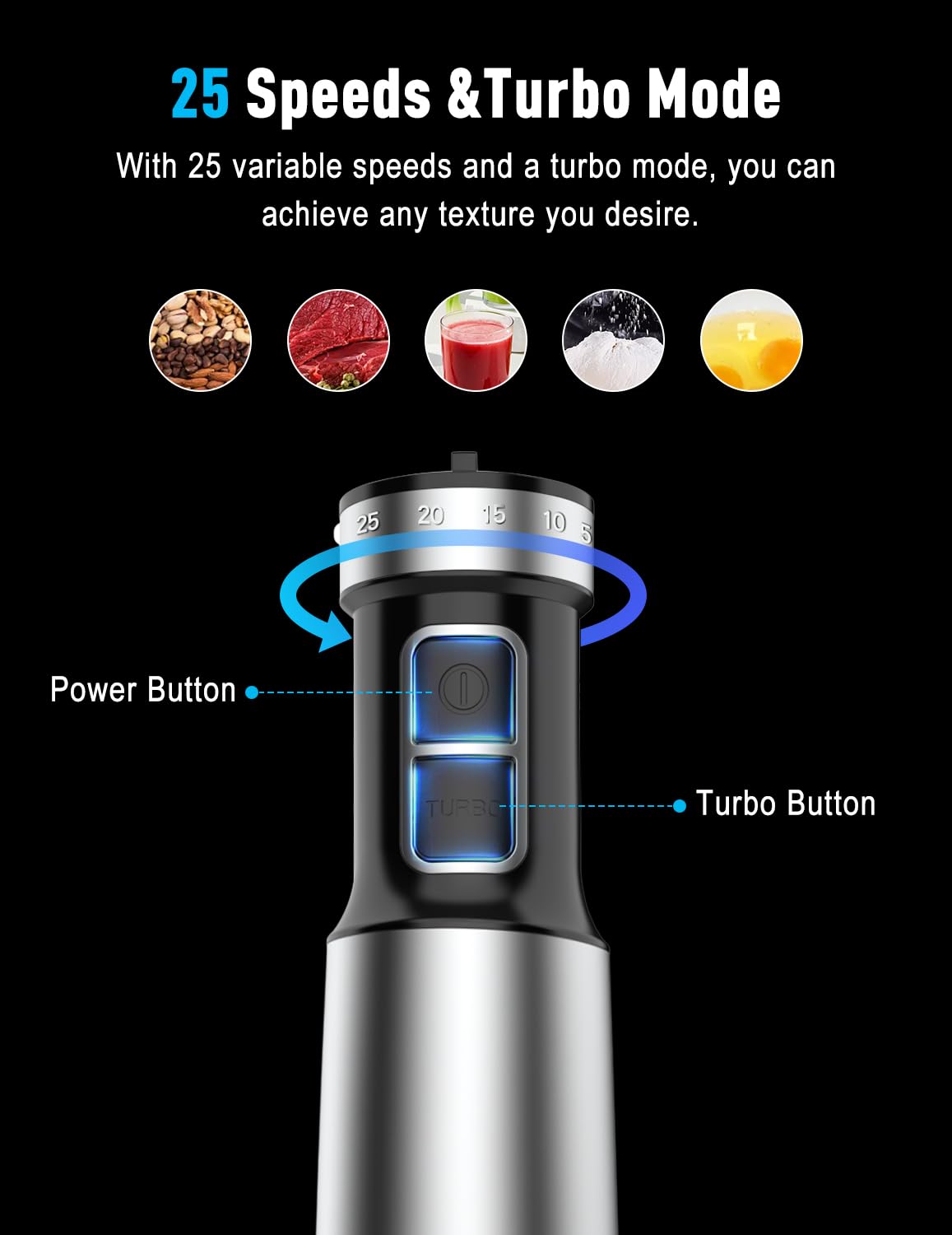 Sheanlah 1000W Powerful Immersion Blender Handheld And Chopper, Update Hand Blender With 25-Speed