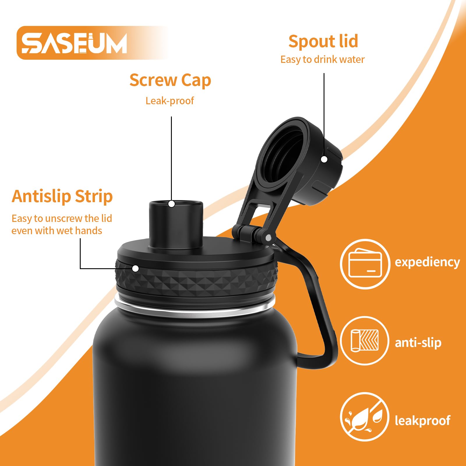 Insulated Stainless Steel Water Bottles 32Oz With Spout Lids Metal Vacuum Thermal Large Water Jug