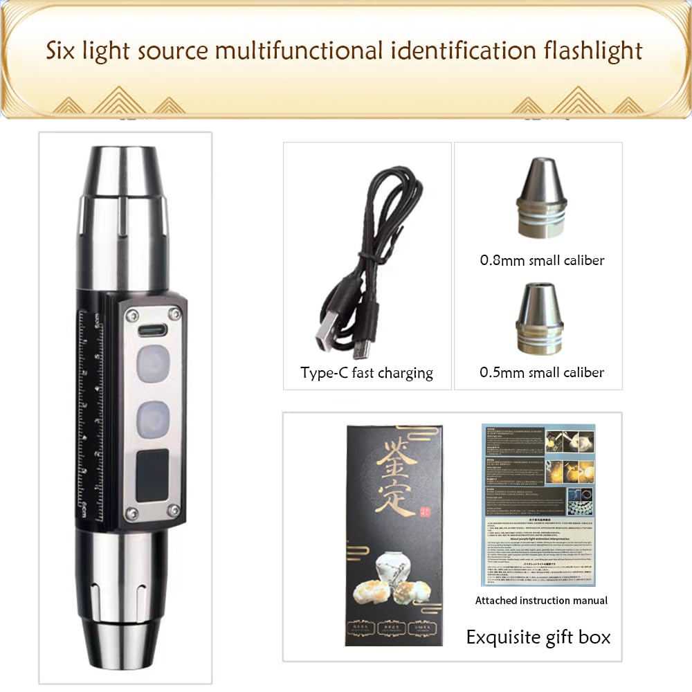 Yzyoe Six Leds Rechargeable Gemstone Flashlight Jade Appraisal Light, Super Bright Jewelry Diamond Detector Lamp.