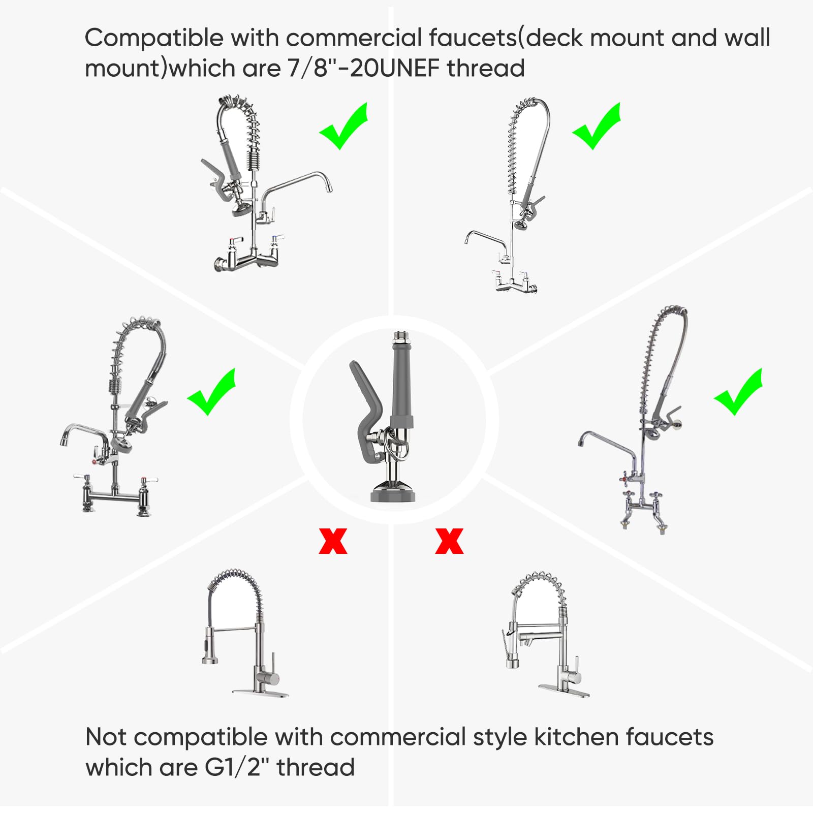 Gosifaca Commercial Sink Sprayer Pre Rinse Sprayer With Ergonomic Handle 1.42Gpm Dish Spray Nozzle Spray Valve,Polished Chrome Finished Commercial Faucet Parts For Kitchen Sink(Gray)