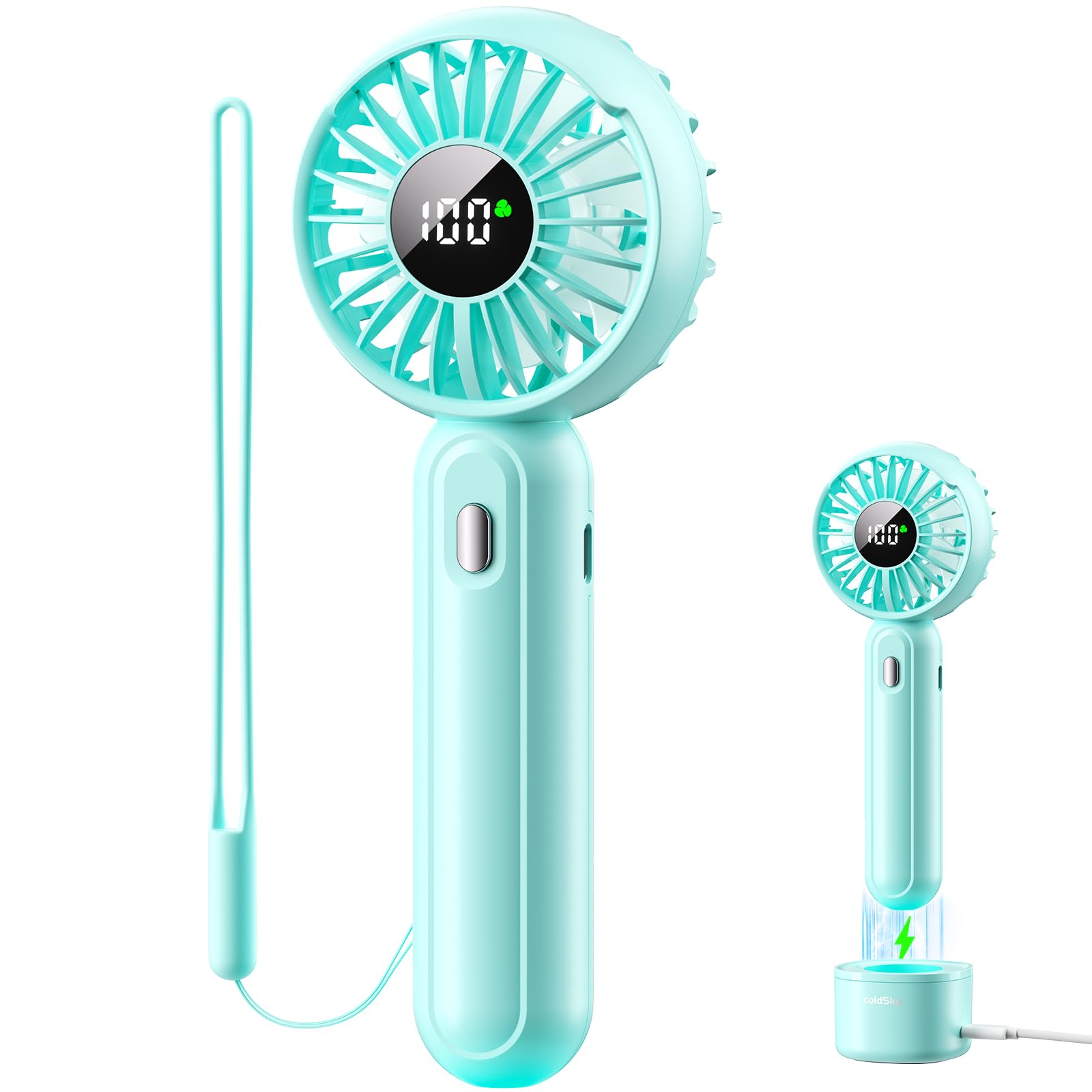 Handheld Fan With 𝗪𝗶𝗿𝗲𝗹𝗲𝘀𝘀 Charging Base, 3 Speeds Portable Fan With Digital Display - Koospark