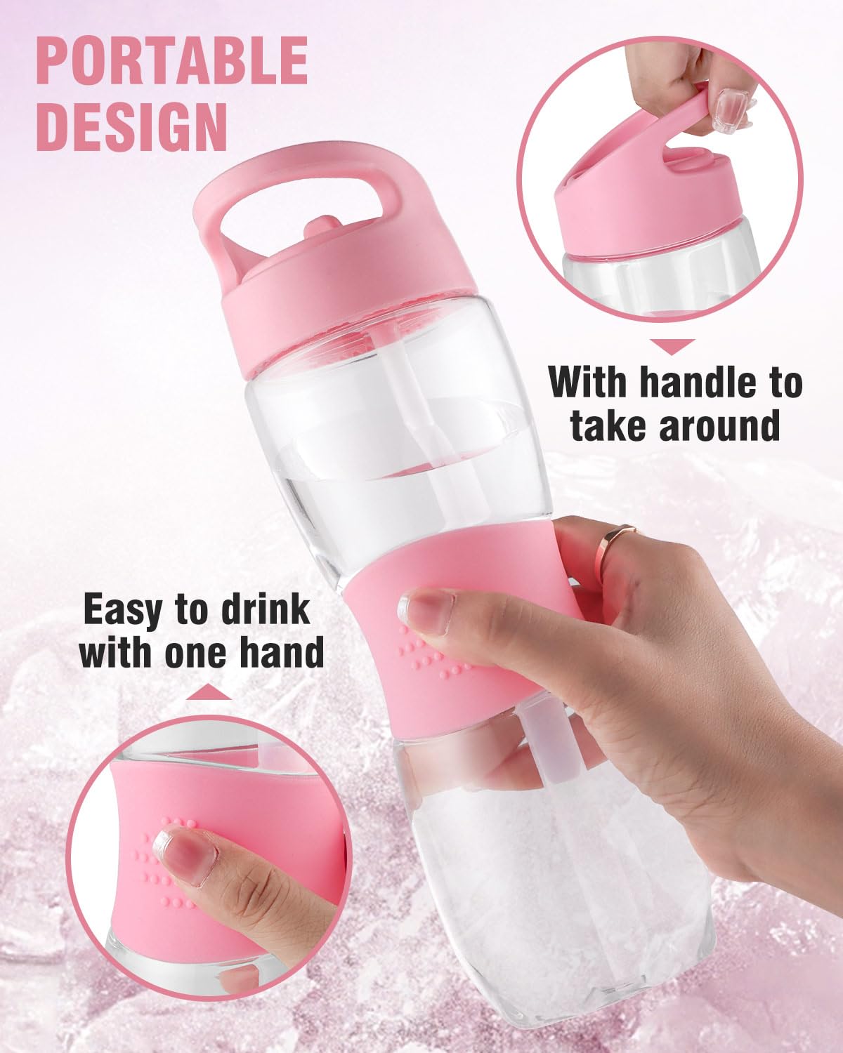 Sivaphe Clear Water Bottle With Straw 18 Oz Portable Tritan Transparent Sports Drinking Bottle