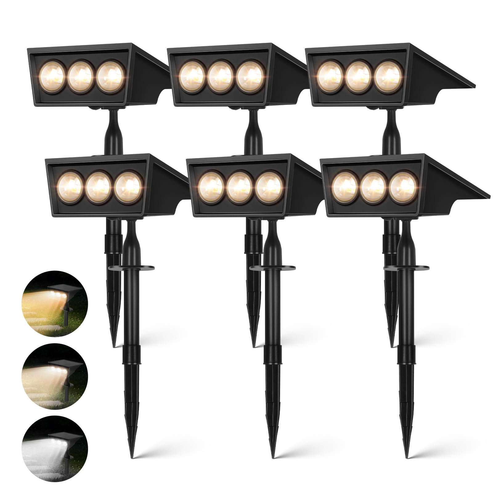 Outon Solar Spot Lights Outdoor, 5 Lighting Modes Ip68 Waterproof Solar Powered Garden Light, Dusk-To-Dawn Auto On/Off Outside Light, Led Spotlights For Landscape Yard Pathway House, 6 Pack