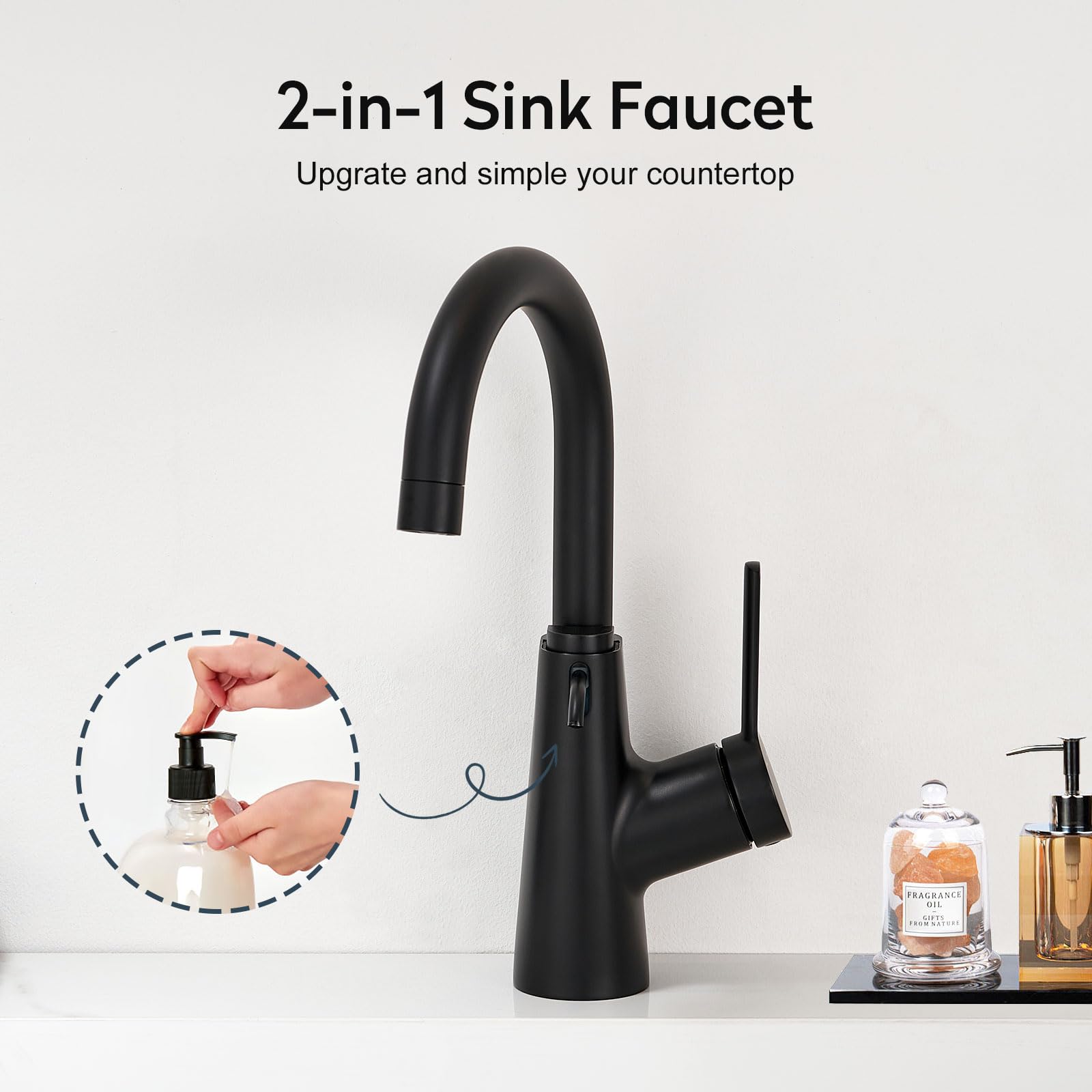 Aktines Bar Sink Faucet With Built-In Soap Dispenser, Single Hole Faucet For Kitchen Prep, Wet Bar, Bathroom, Laundry And Rv Sinks, Matte Black