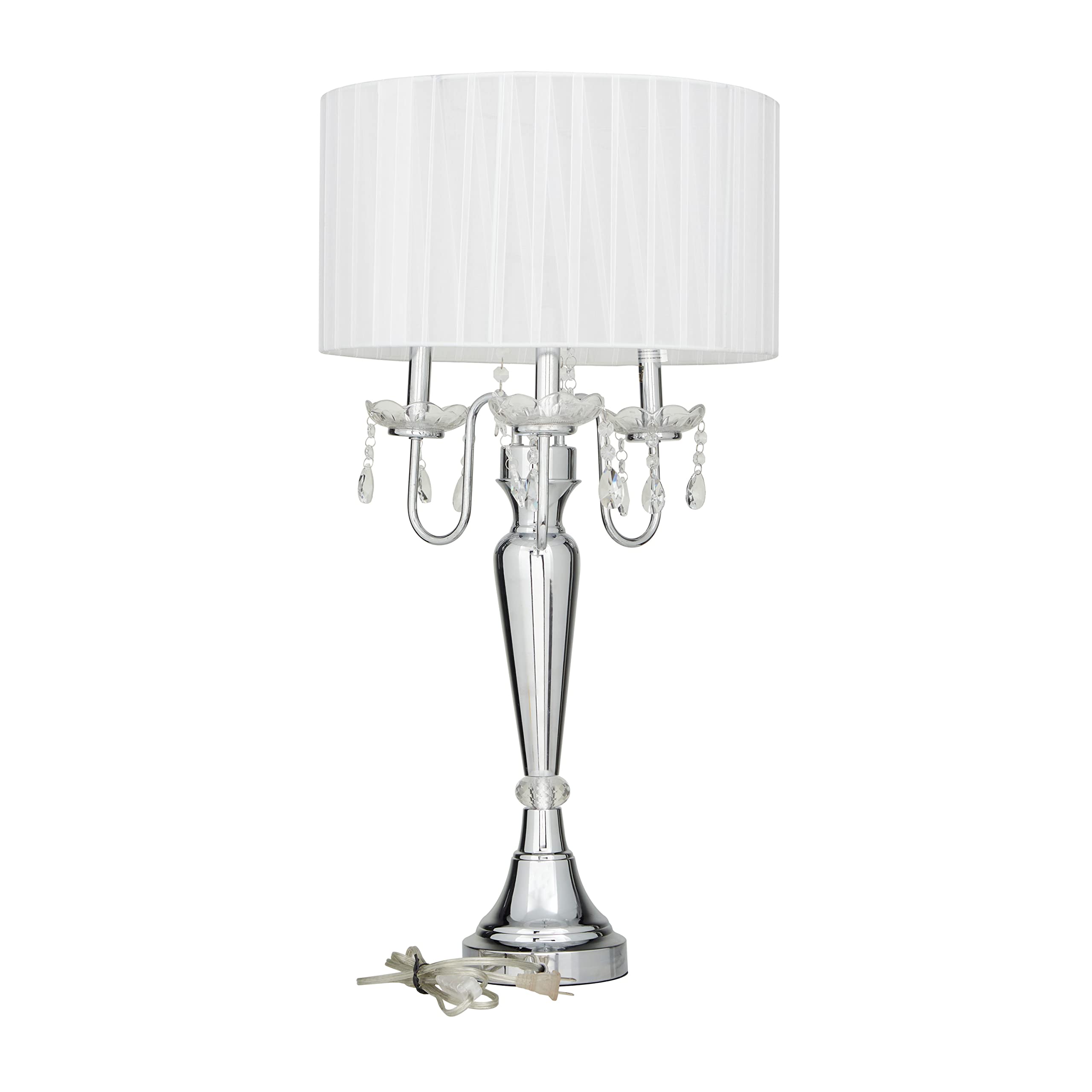 Deco 79 Metal Table Lamp With Dangling Crystals, 16" X 16" X 31", Silver