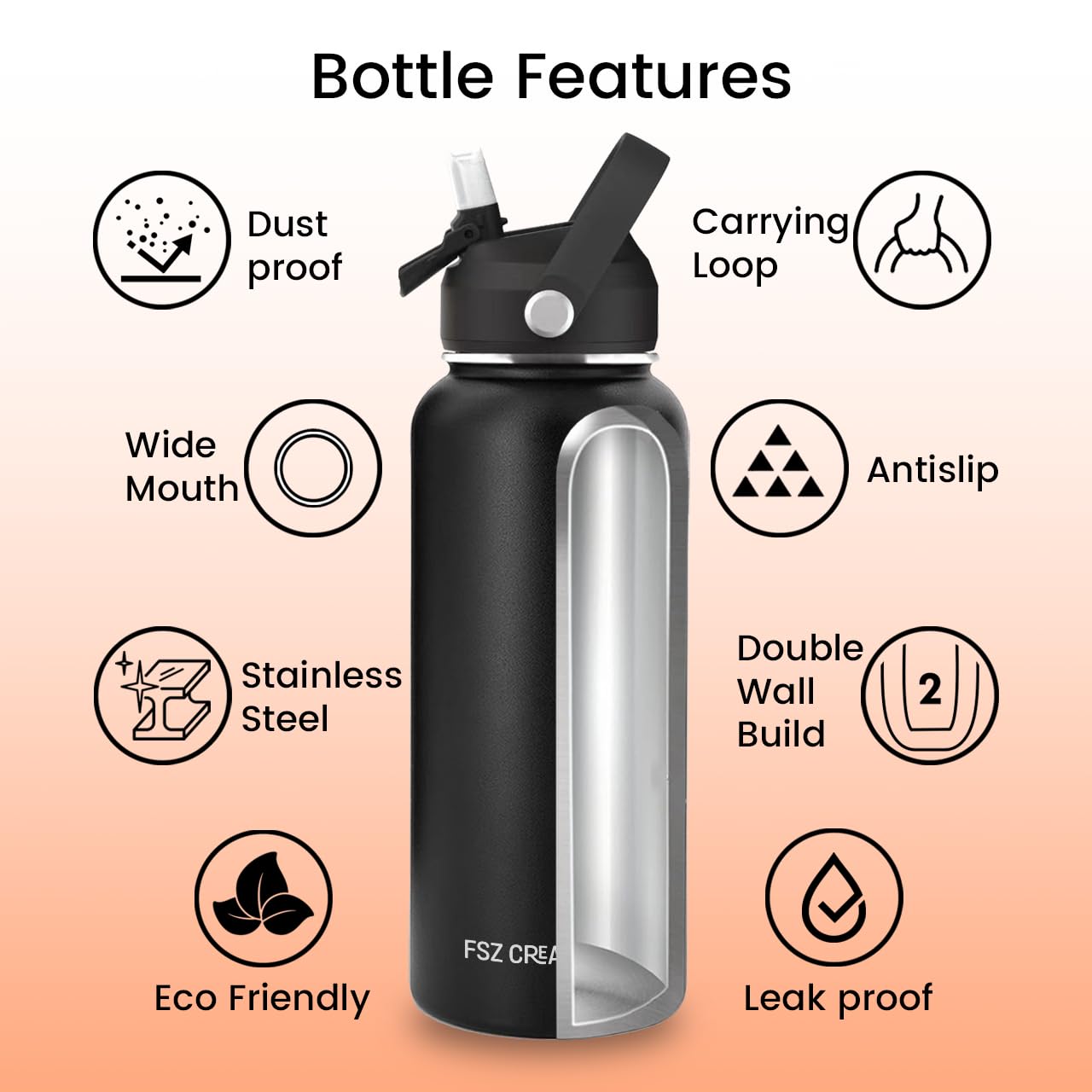 32Oz Stainless Steel Water Bottle, Vacuum Insulated Double Walled, Sports & Leisure Water Bottle