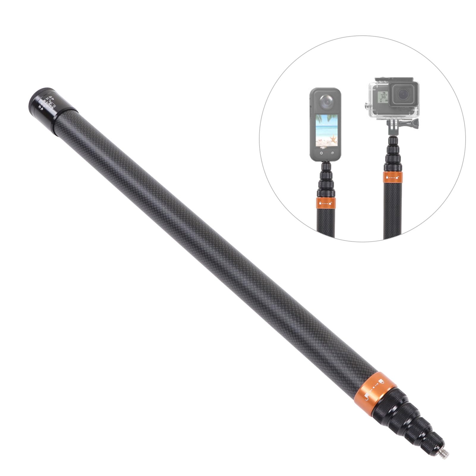 Yunseity Action Camera Selfie Stick, 9.8Ft Extendable Selfie Stick, 9 Sections Aluminum Alloy Camera Selfie Stick For Insta360 X3 For One Rs For Go 2 For One X2 One R One X (Orange)