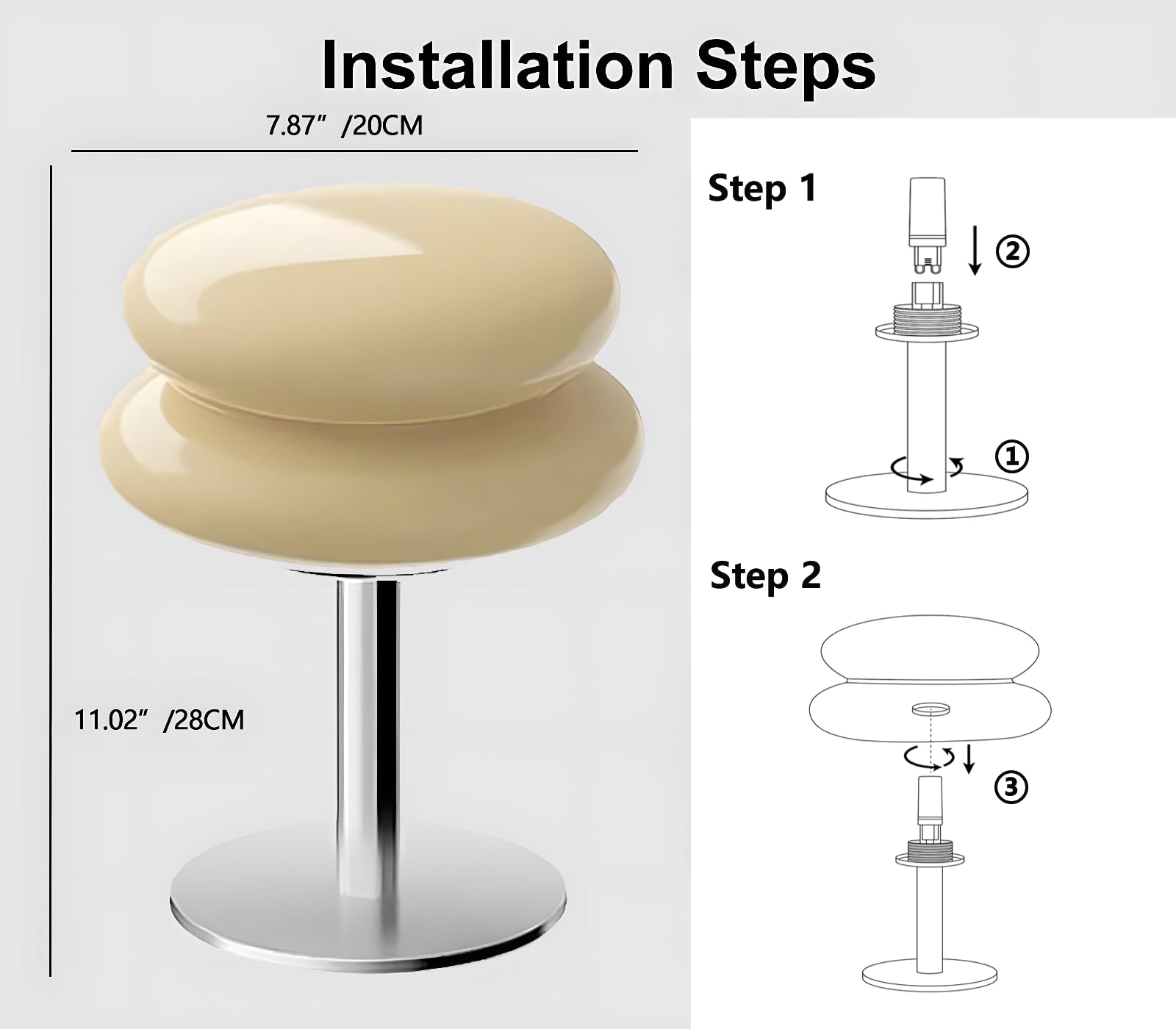 Glivpny Mushroom Bedside Table Lamp,Mid Century Modern Lamp For Nightstand, Dimmable Retro Egg Tart Lamp, Cute Home Decor Lamp Aesthetic Lamp For Bedroom Living Room(Yellow)