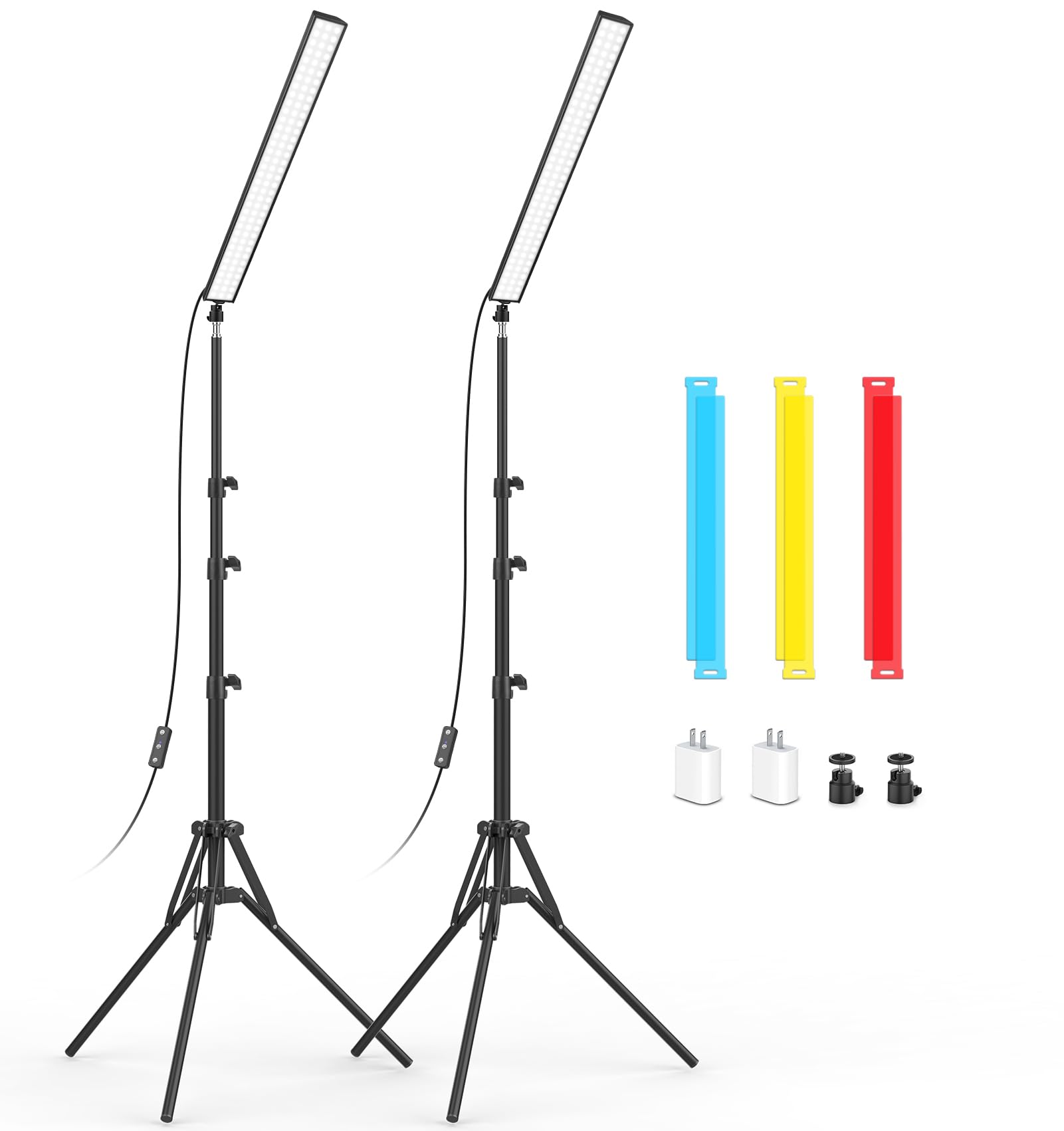 Unicucp 2-Pack Led Video Light Stick With 62.99'' Tripod Stand/Color Filter, 5600K Studio Light Photography Wand Lighting Kit For Game Streaming/Video Recording/Content Creation/Portrait, Usb Charger