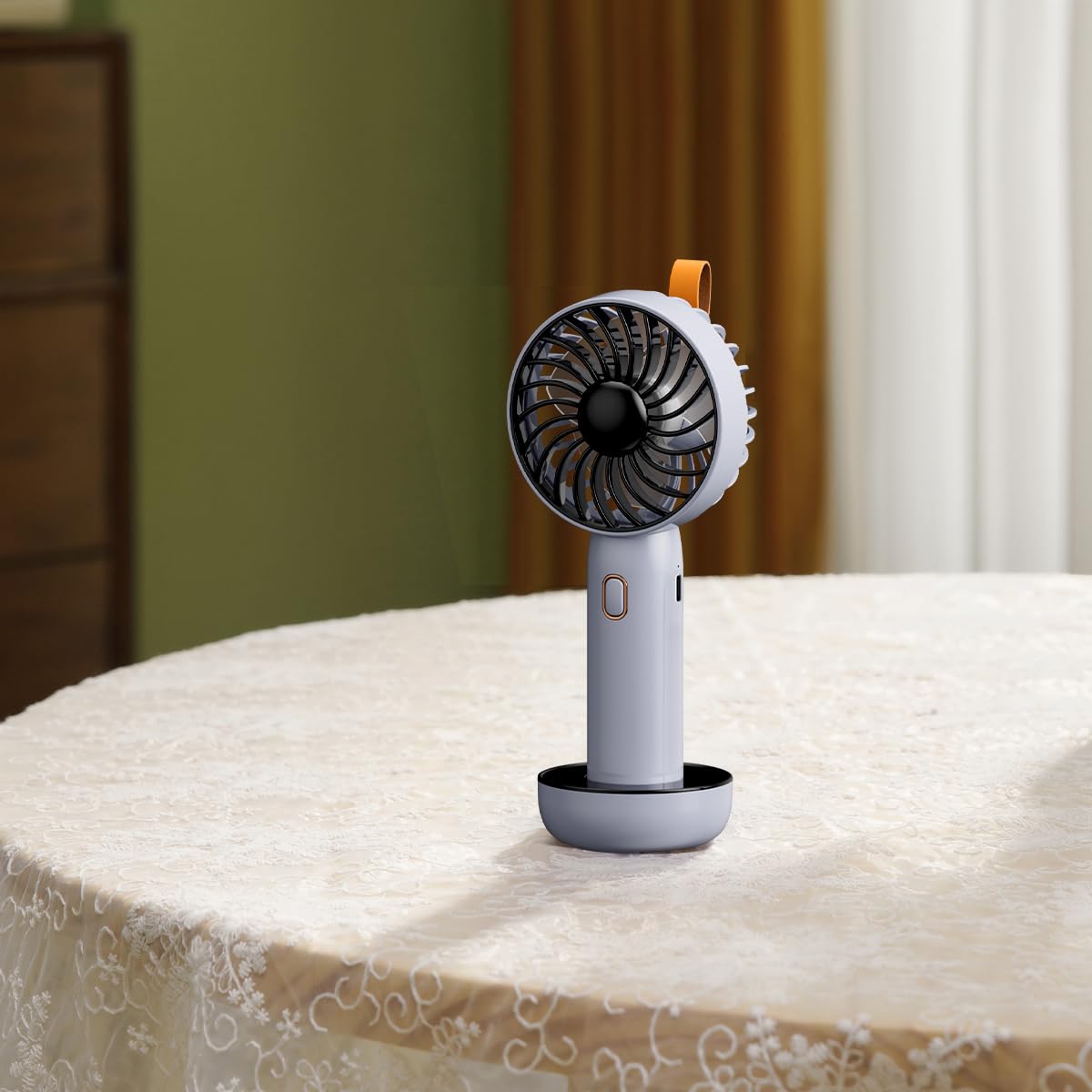 Retro Portable Fan, Mini Personal Handheld And Desktop With Base, 3 Powerful Speed, Usb Rechargeable - Koospark