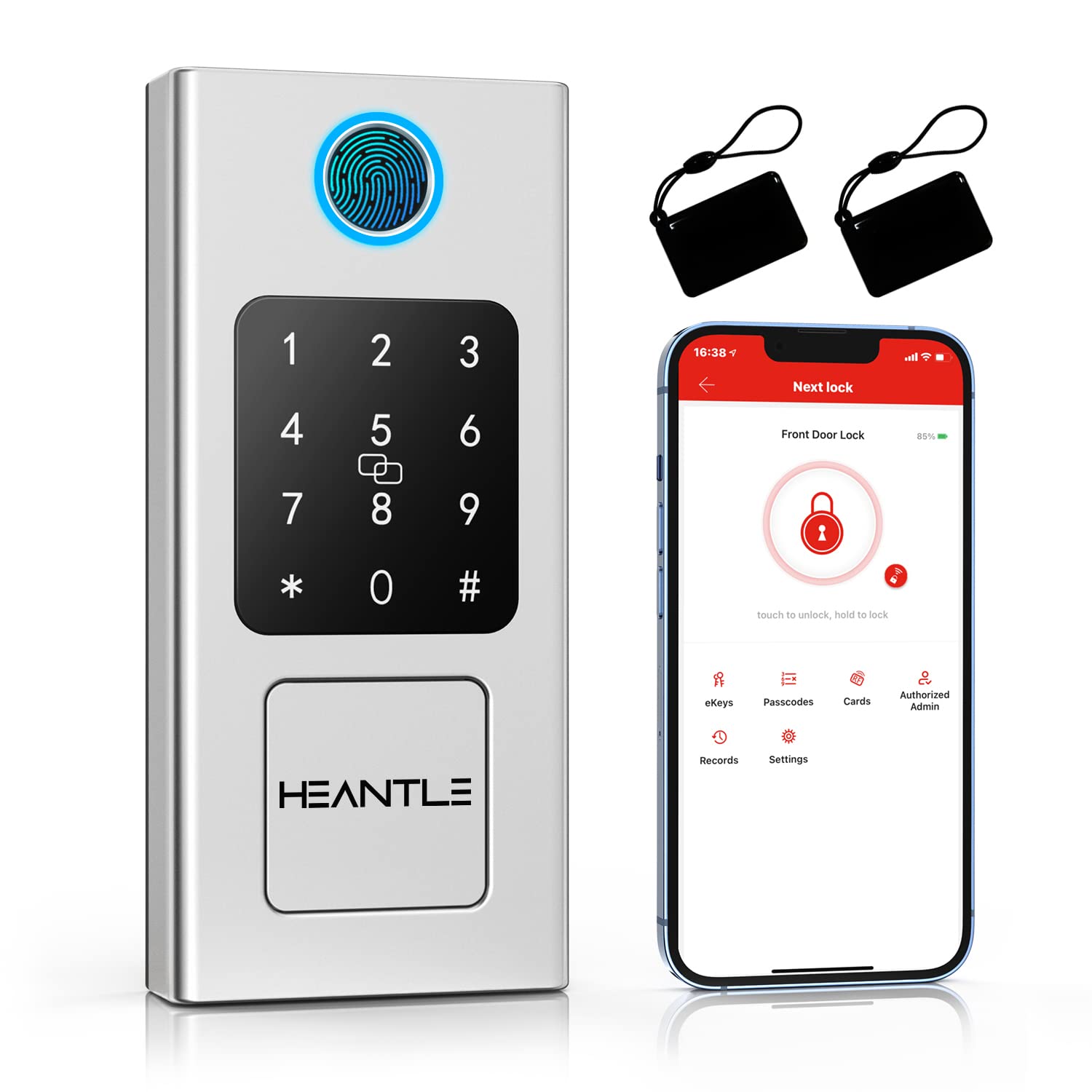 Heantle Smart Lock, Keyless Entry, Fingerprint Electronic Deadbolt Digital Bluetooth Biometric Deadbolt For Front Door, Auto Lock Work With App