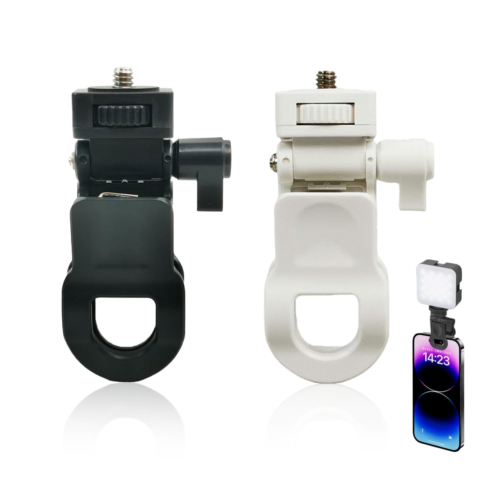 Yafiygi 2 Packs Monitor Clip Webcam Clamp Camera Mount Screen Lcd Display Top Hanger For Light Stand Phone Video Tripod Tablet Live Stream Universal 1/4 Screw Connector Holder(Black White)