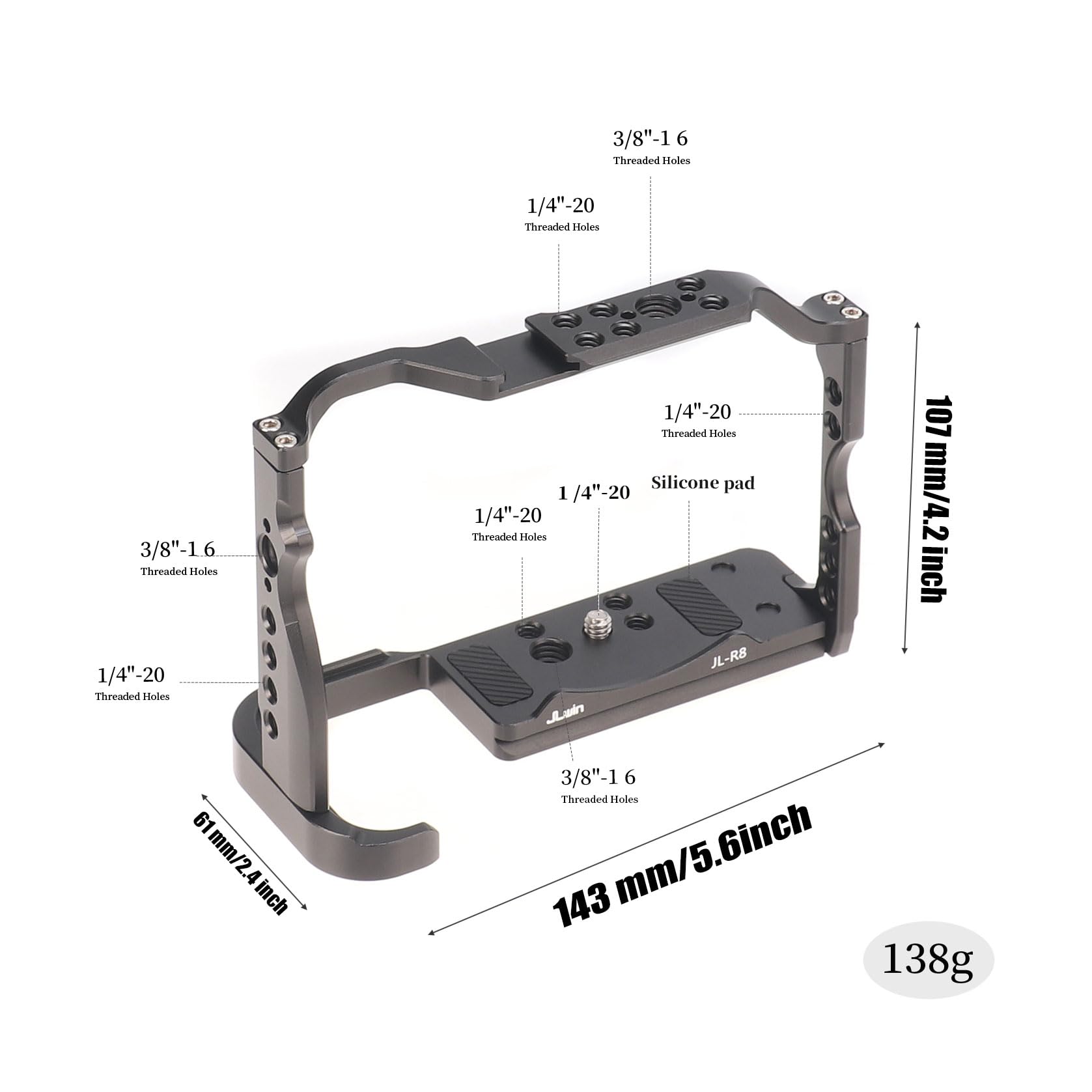 Fotga R8 Camera Cage Stabilizer Bracket With 1/4" 3/8" Mount For Canon Eos R8 Mirrorless Dslr Camera Video Making Filmmaking Compatible Arca Swiss Tripod Ball Head Clamp