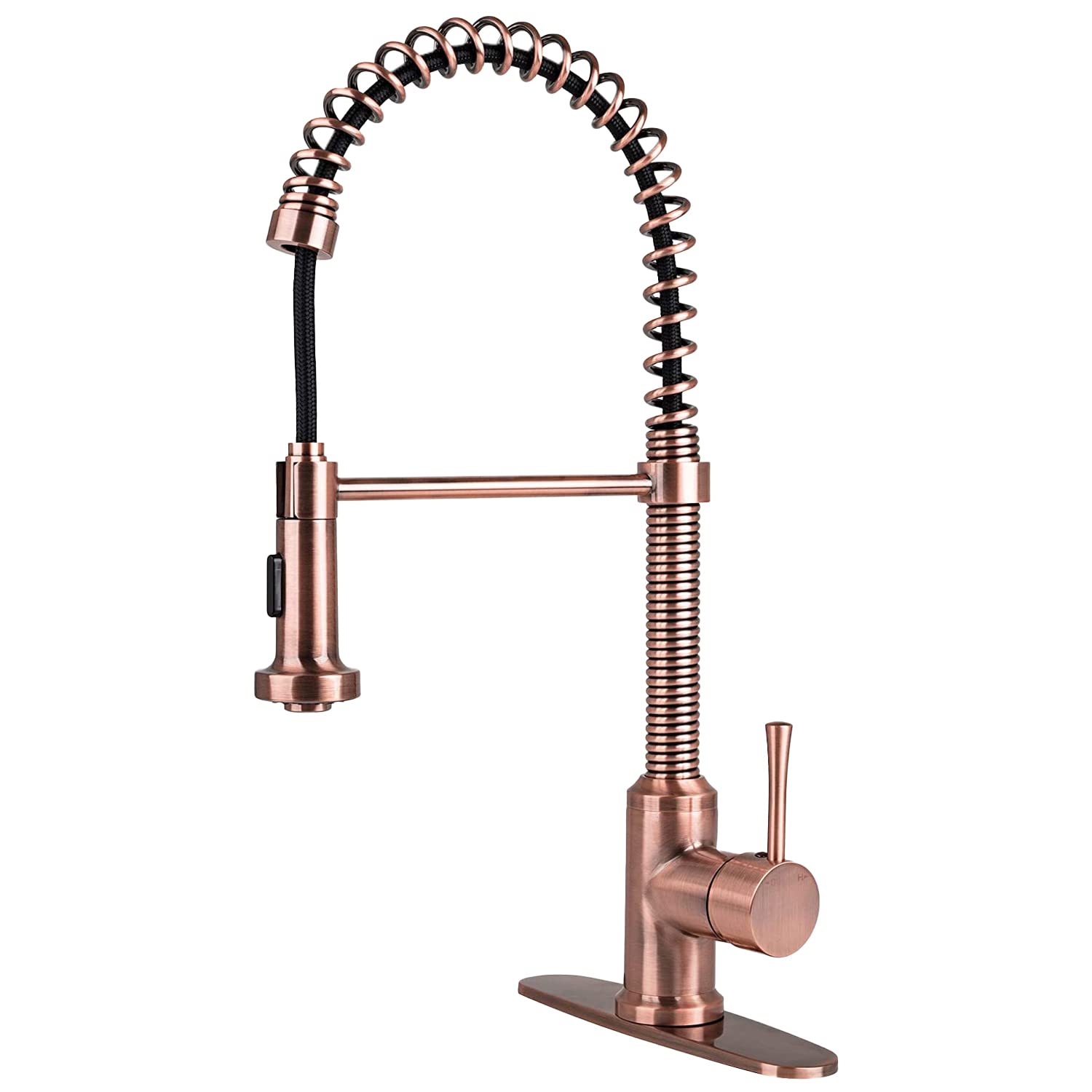 Italia Faucets Residential Single-Handle, Pull-Down Sprayer Kitchen Faucet With Flat Spray Head And Deck Plate In Antique Copper