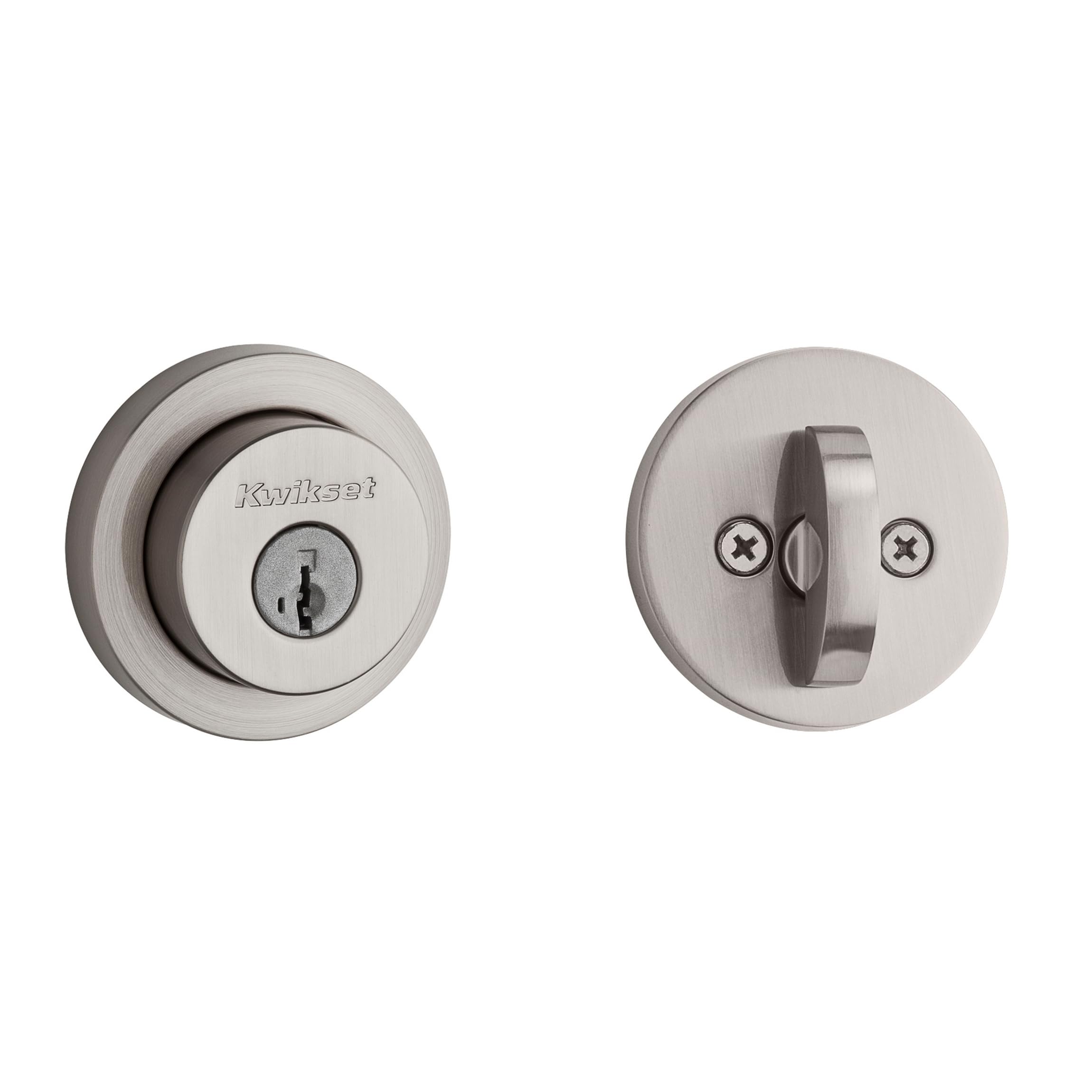 Kwikset 158 Milan Deadbolt Lock, Satin Nickel Round Exterior Keyed Front Entry Door, Pick Resistant Smartkey Rekey Security, Single Cylinder Dead Bolt, With Microban Protection