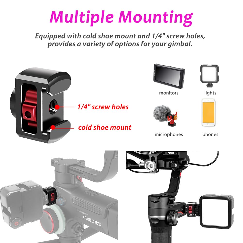 Akeipho Side Mounting Adapter For Zhiyun Weebill S Crane 2/3, Gimbal Extension Plate With Cold Shoe Mount 1/4" Screw Holes For Video Light, Microphone, Monitor