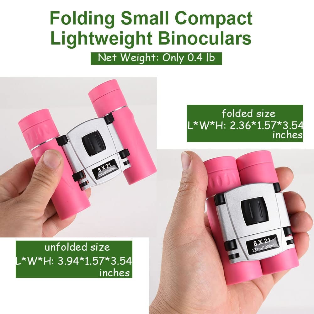 Awoez 8X21 Compact Binoculars For Adults Teens, Mini Small Full Optical Binoculars For Bird Watching Opera Hiking Hunting Travel Concert (Pink)