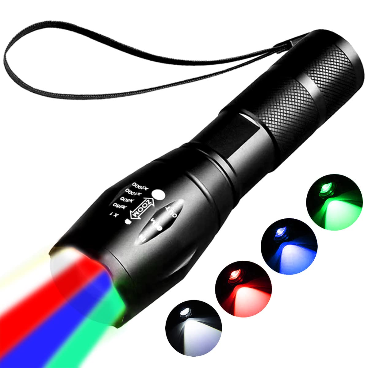 Yzyoe Red Flashlight Rechargeable,Green Light Flashlight,Blue Light Flashlights,Blood Lights For Observation, 4 In 1 White Lights And Red Lamp And Blue Lamp And Green Lamps ,4 Modes.