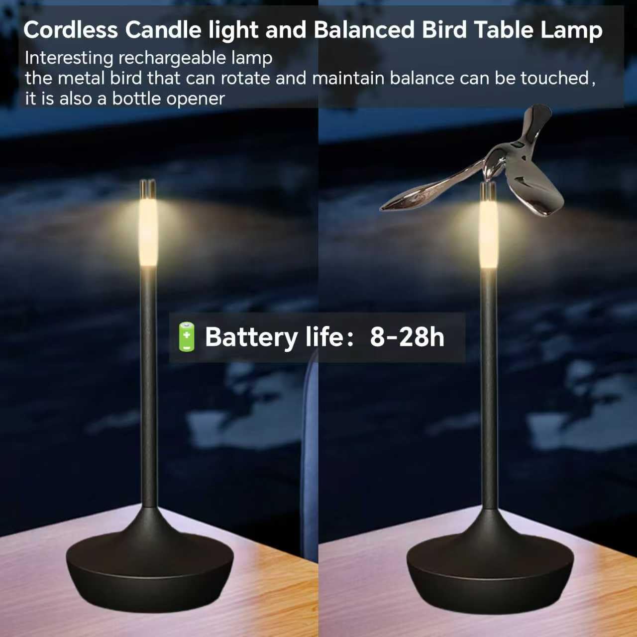 Yoowarm Small Cordless Table Lamp,Rechargeable Led With Funny Bird Corkscrew,Touch Dimmable Bedside For Restaurants And Dining Home Indoor/Outdoor, Children'S Day, Mother'S Day ,Art Deco Lamps, Bar