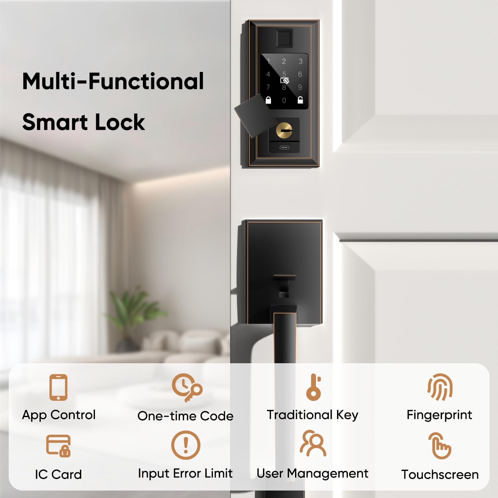 Yytdzsw Smart Front Door Lock Set, Keyless Entry Door Lock Deadbolt With Handle Set, Touchscreen Keypad Smart Locks, Fingerprint Access, App Control, Oil Rubbed Bronze