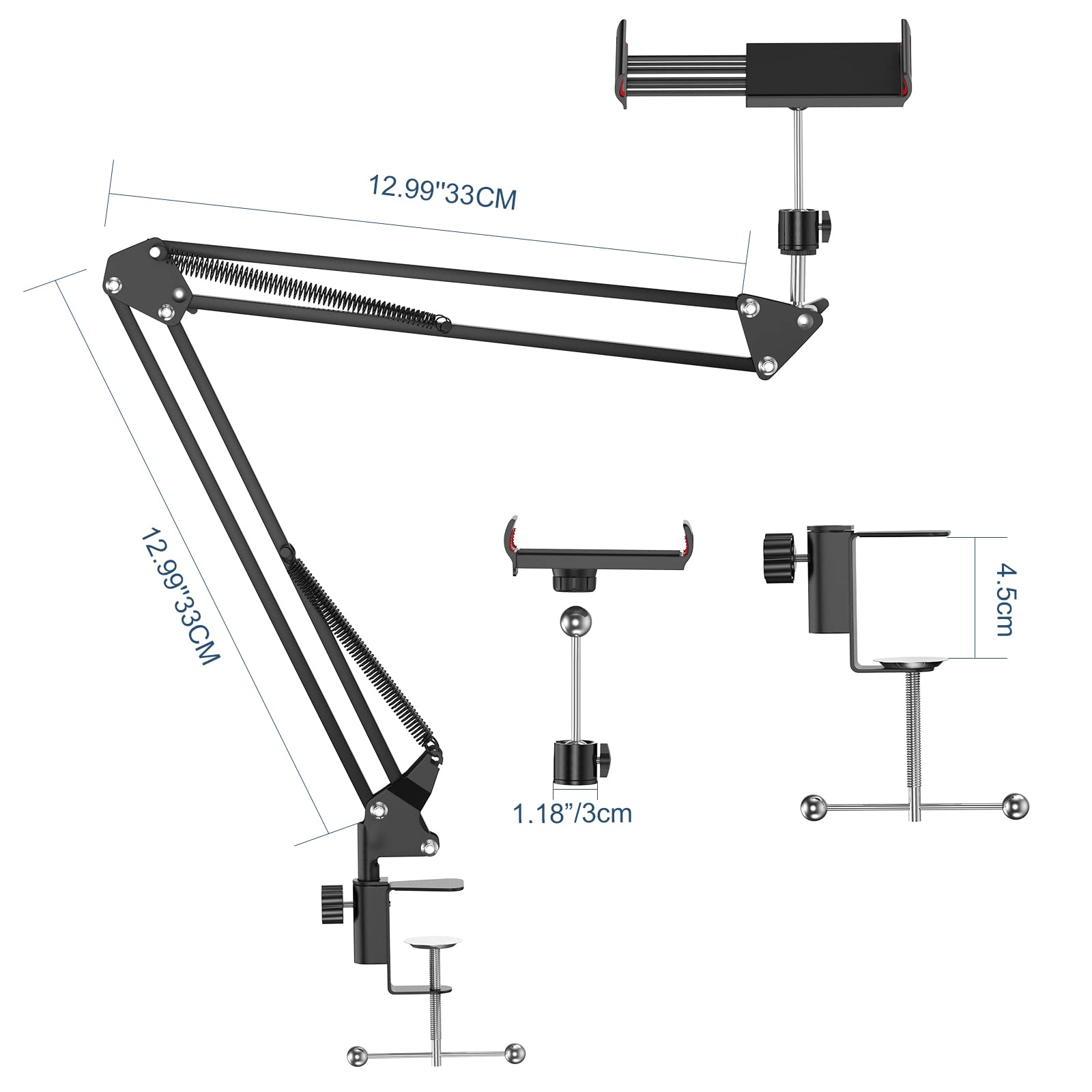 Anivia Overhead Video Stand Phone Holder Articulating Arm Phone Mount,Articulating Phone Stand Tablet Table Top Scissor Boom Arm,Phone Holder For Streaming Phone Baking Crafting