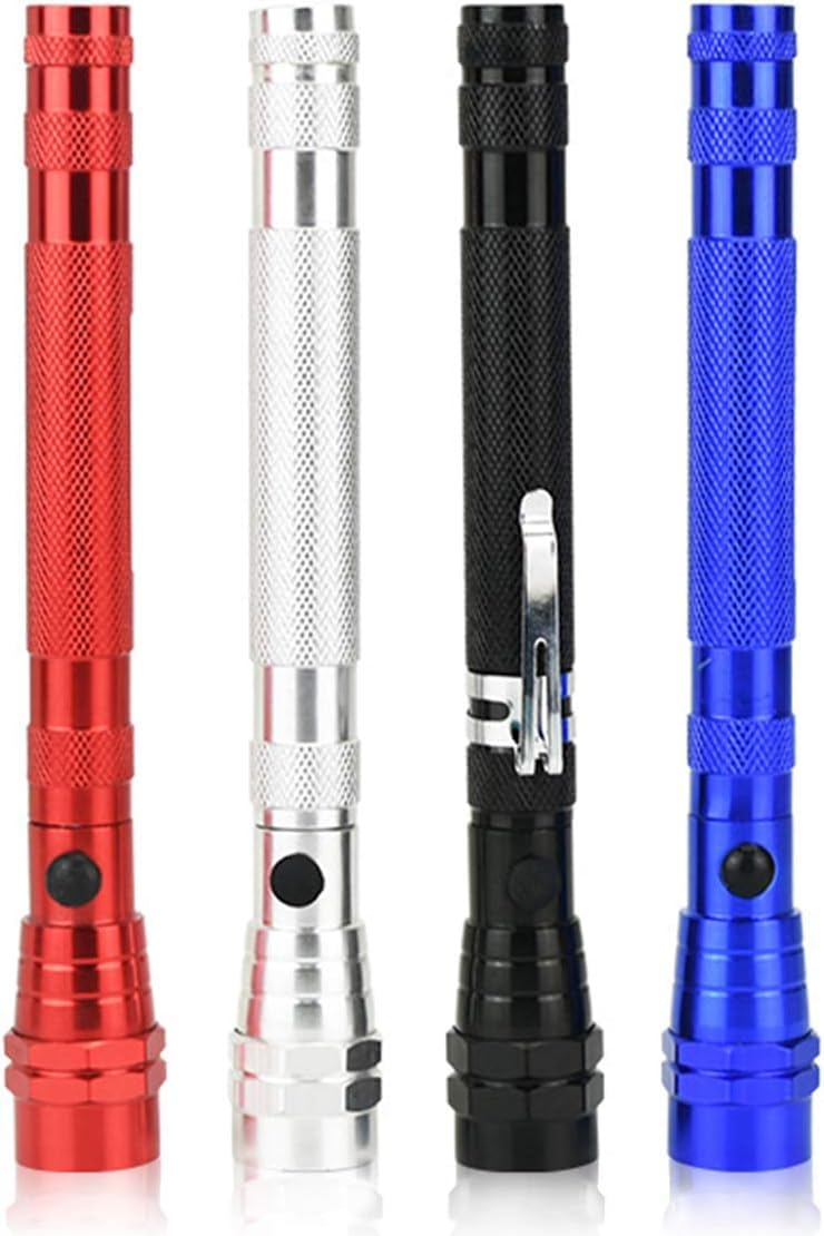 Modoao Telescoping Magnetic Flashlights, 4 Pack Magnetic Telescopic Elastic Picking Tools With Clip, Led Telescopic Flexible Extensible Flashlights, For Easy Retrieval Of Metal Tools
