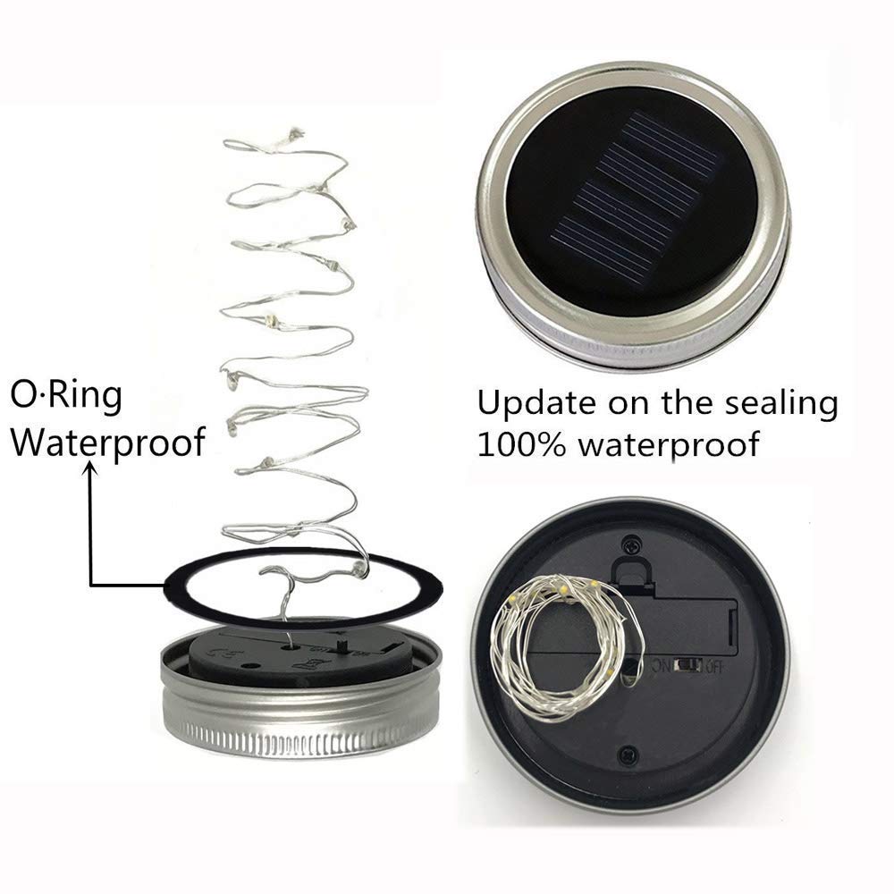 Cynzia Solar Mason Jar Lights, 6 Pack 10 Led Jar Lid String Lights With 6 Hangers(No Jars), Waterproof Fairy Firefly Light For Garden, Patio, Outdoor, Yard, Lawn Decor(4 Colors)