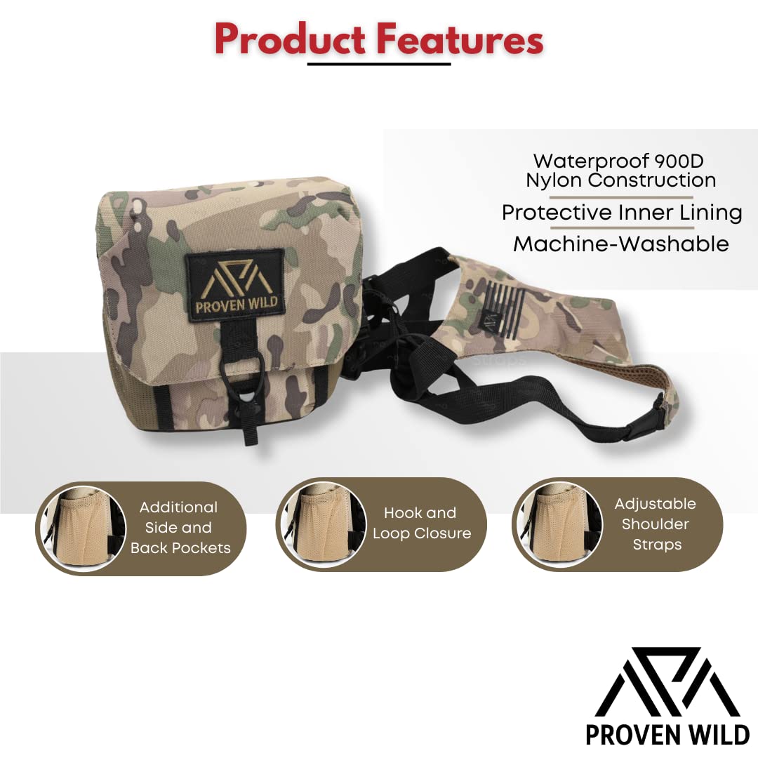 Proven Wild Bino Harness Binocular Harness Chest Pack Made Of Waterproof 900D Nylon  Binocular Harness For Hunting Case With Adjustable Shoulder Straps, 2 Mesh Pockets, And Zipper Back Pocket
