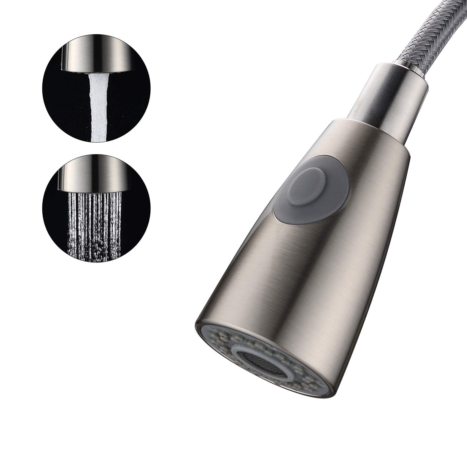 Duranryan Kitchen Faucet Sprayer Head 2-Function Nozzle Spout G1/2 Connector Pull Down Pull Out Kitchen Tap Hose Sprayer Filter Sink Spray Head Replacement Part Brushed Nickel
