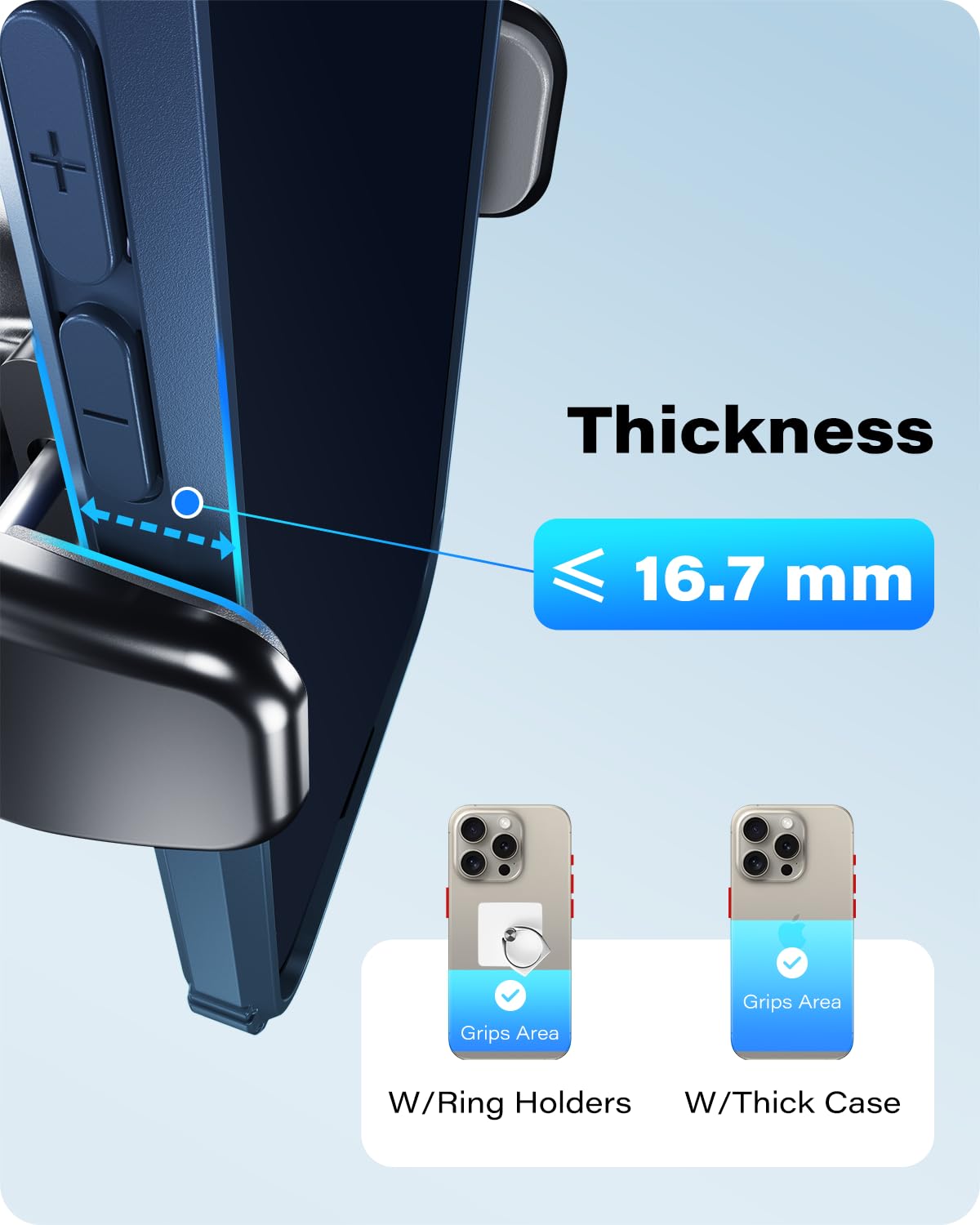 Oqtiq Suction Cup Car Phone Mount For Dashboard And Windshield - Dual Spring-Loaded Grips Expand To 3.8 Inches - Low Profile Bendable Arm Design - Fits All Phones(4.7-6.8")