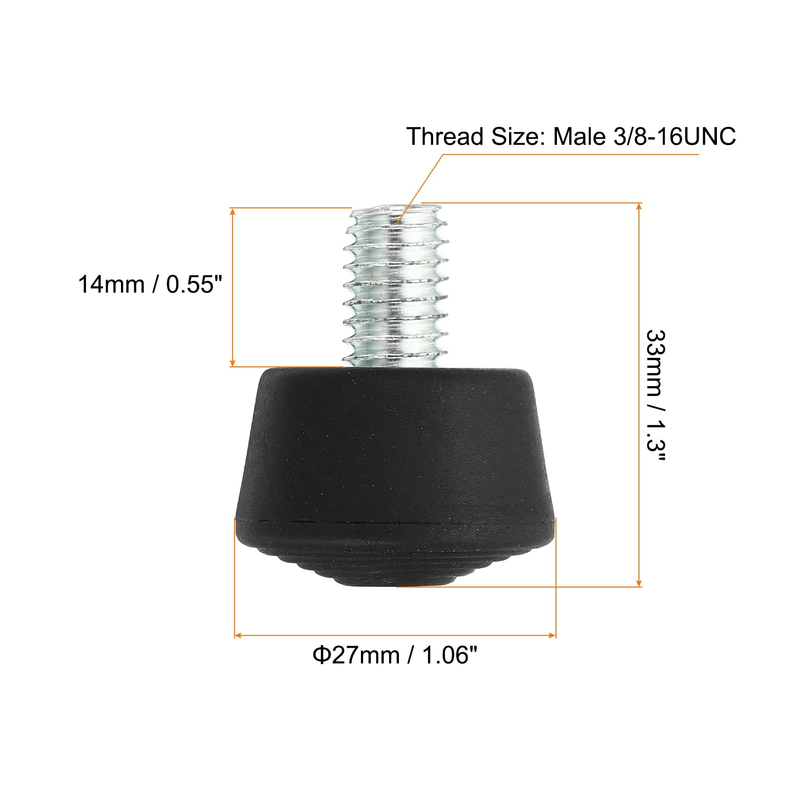 Patikil Universal 3/8" X 1.3" Rubber Tripod Feet, Anti-Slip Tripod Replacement Parts For Camera Tripods Monopod, Black