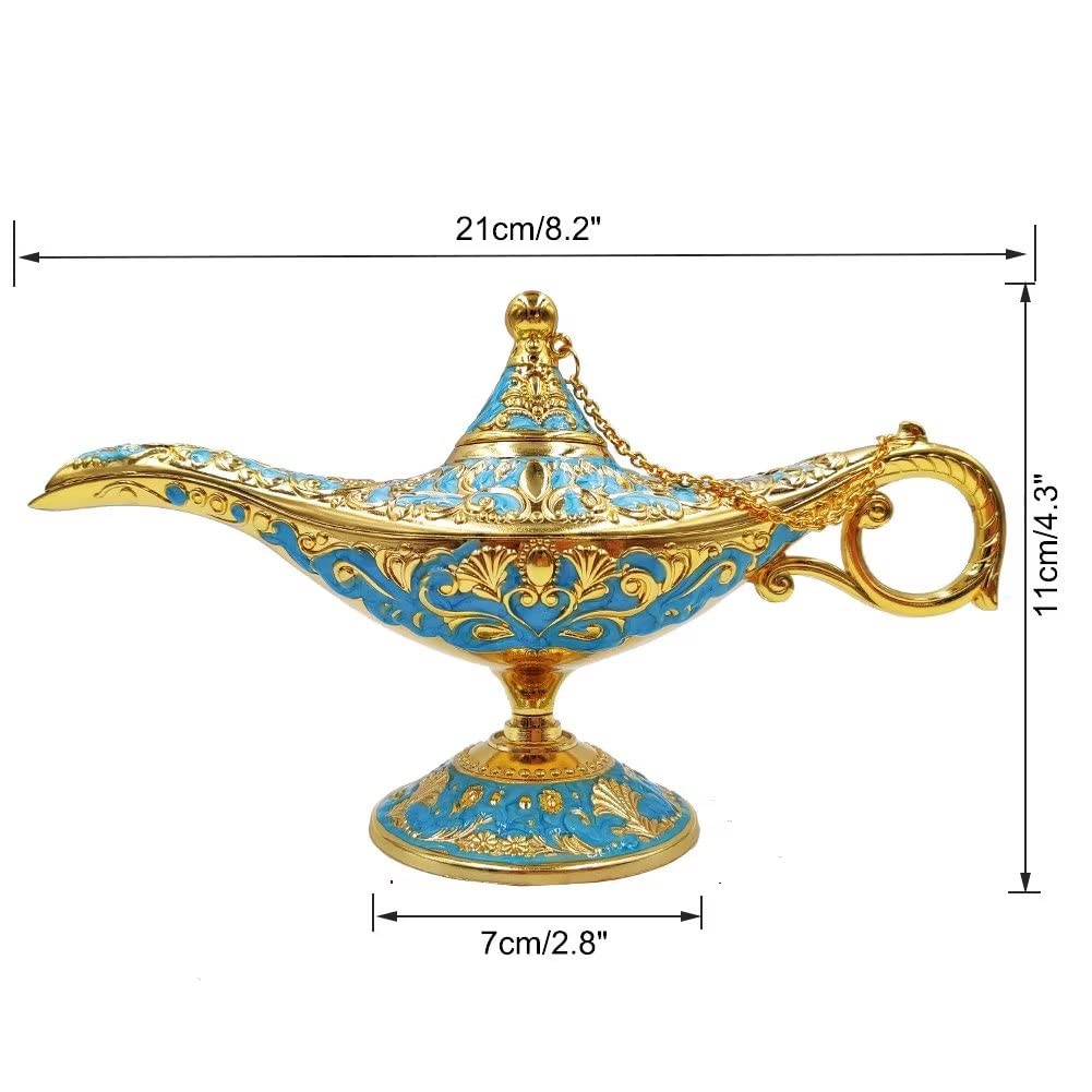 Hourwof Aladdin Genie Lamp Vintage Legend Aladdin Magic Lamp Wishing Light Arabian Costume Props Party Wedding Table Decoration Birthday ,Large Lake Blue