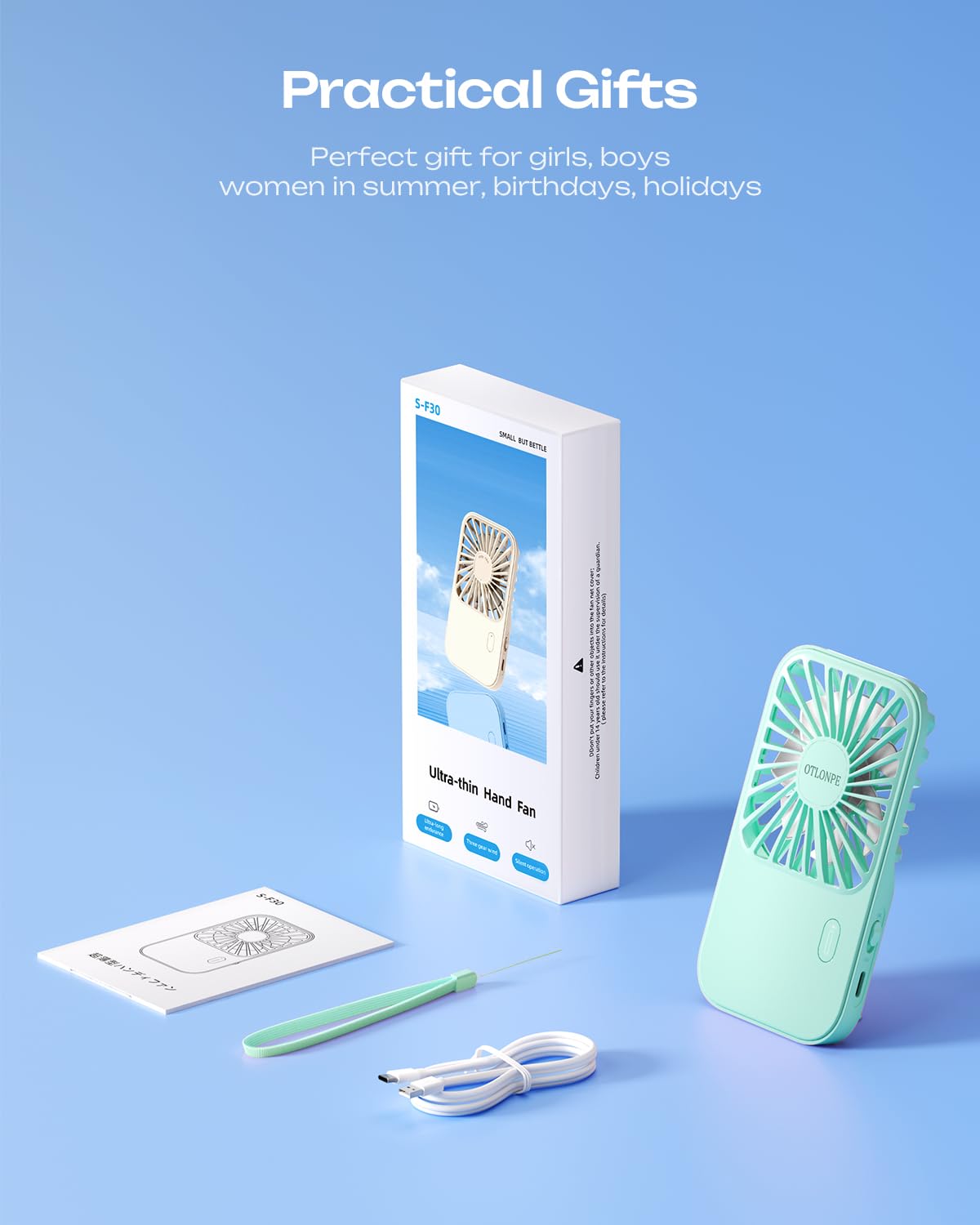 Otlonpe Mini Portable Handheld Fan, Small Personal Rechargeable Hand Held Fan With Foldable Stand