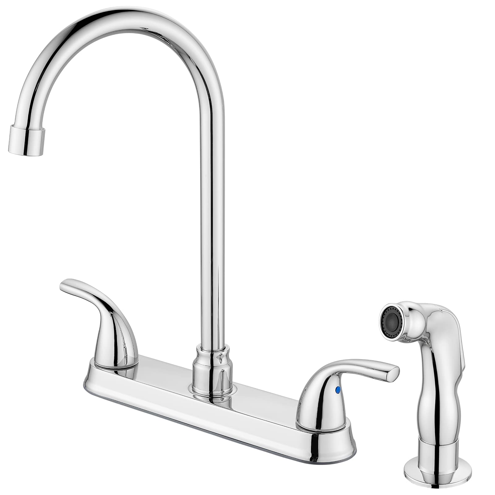 Cinwiny Kitchen Faucet With Side Sprayer,3 Or 4 Holes Kitchen Sink Faucet With Sprayer,Stainless Steel Two Handle 8 Inch Rv Kitchen Faucets With C-Handle, Polish Chrome